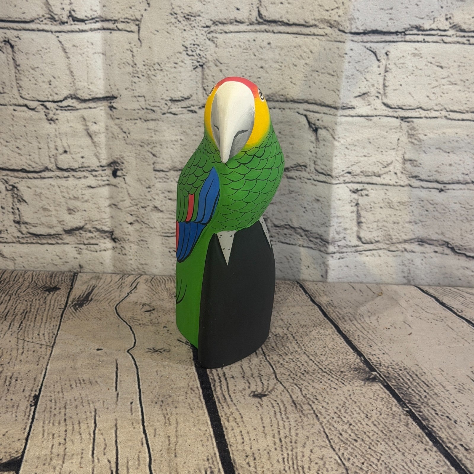 20cm Bright Green Parrot Bird Ornament Statue Fair Trade Hand Made Carved Wood1