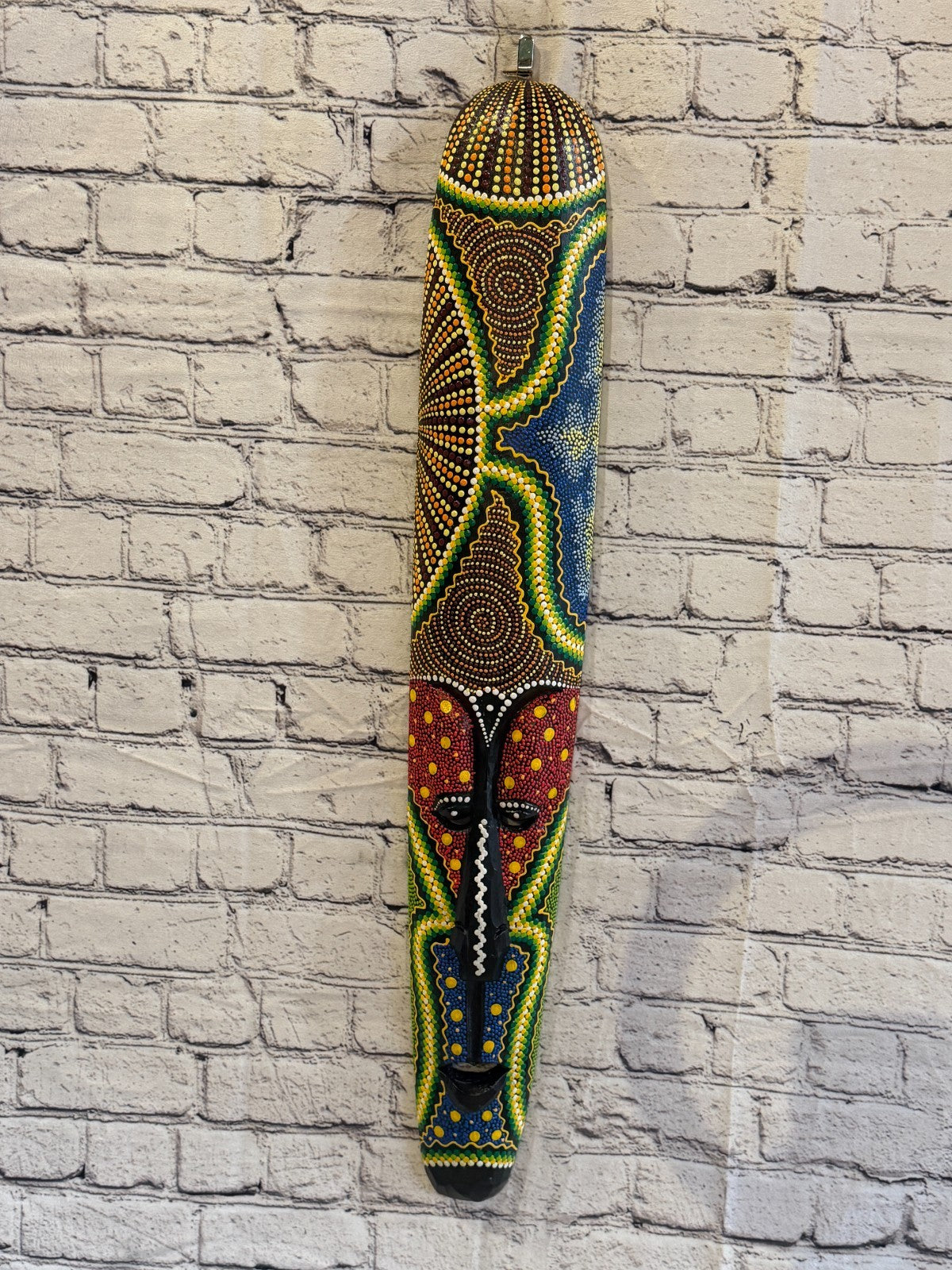 80cm Mask Carved Wooden Dot Painted Ethnic Tribal Tiki Wall Art No 3 New2