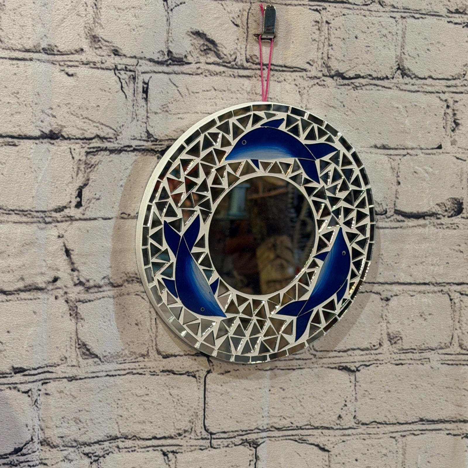 Blue Dolphin Mosaic Tile Wall Mirror 20cm x 20cm 8 Inches Handmade0