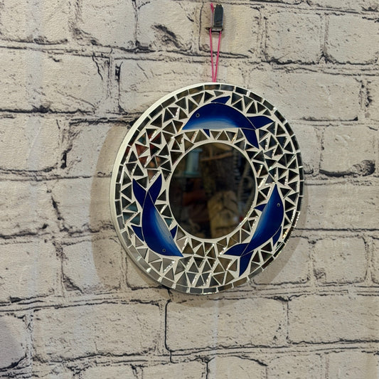 Blue Dolphin Mosaic Tile Wall Mirror 20cm x 20cm 8 Inches Handmade0