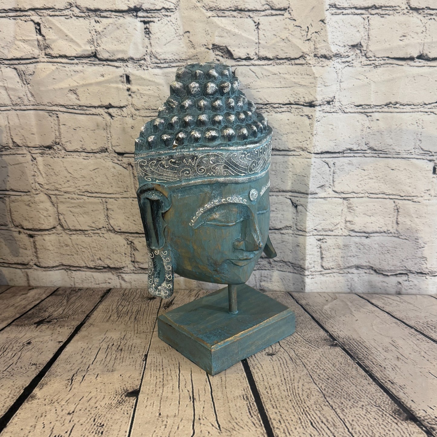 35cm x 25cm Blue Head Buddha Ornament Sculpture Statue Buddhas Hand Carved Wood2