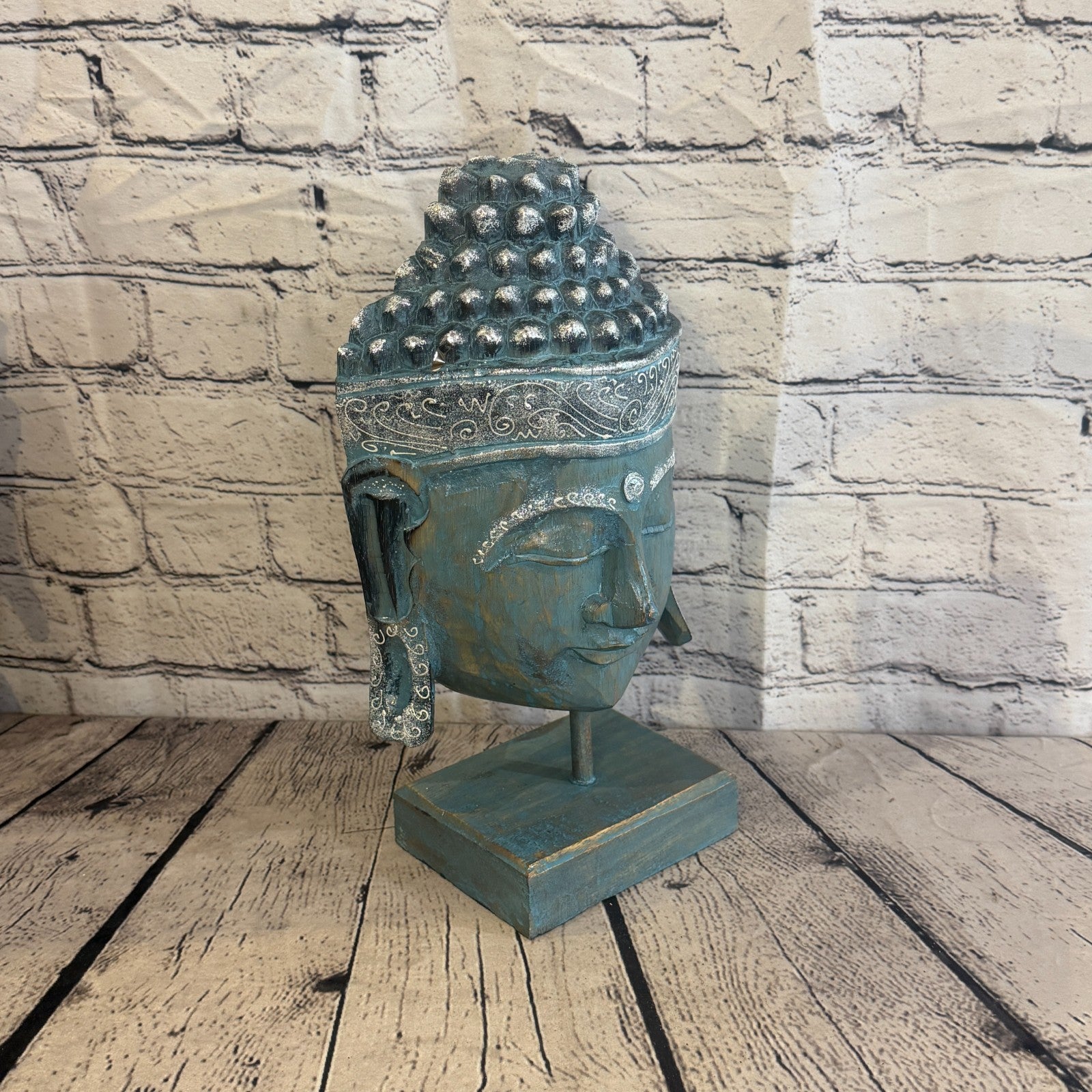 35cm x 25cm Blue Head Buddha Ornament Sculpture Statue Buddhas Hand Carved Wood2