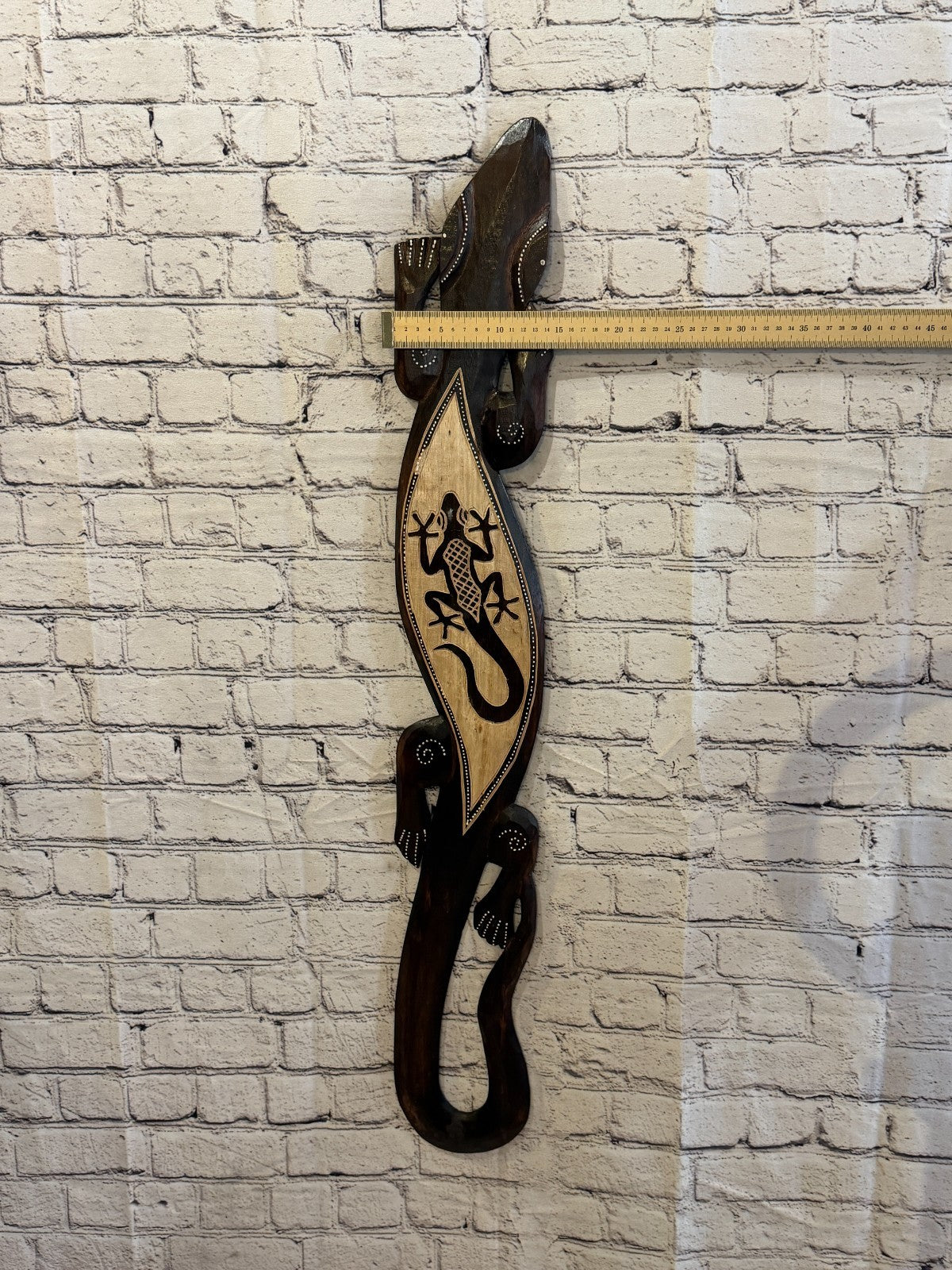 100cm Gecko Gecko Carved Wooden Brown Work Painted Ethnic Tribal Tiki Art3