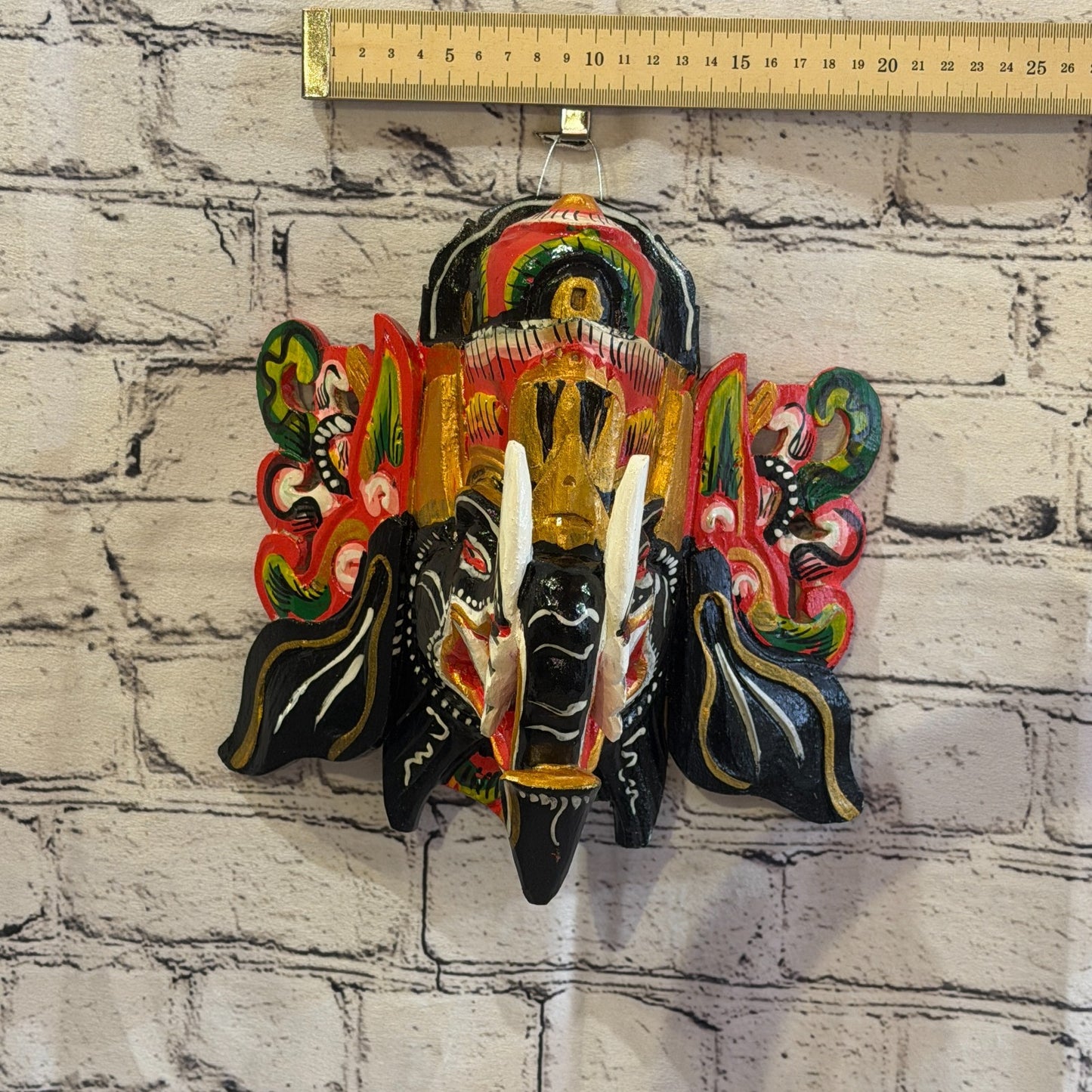 25cm Ganash Ganesha Black Elephant Hindu Deity Wooden Hand Carved Mask Painted9