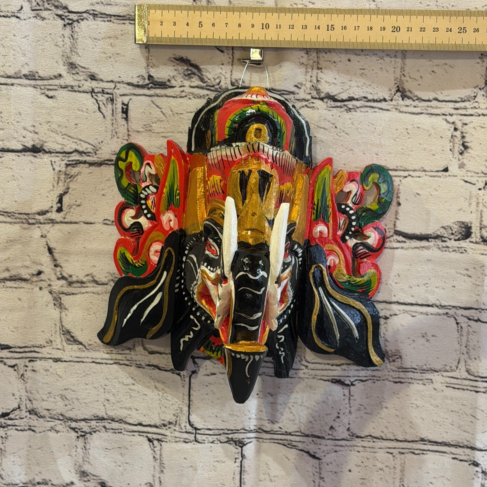 25cm Ganash Ganesha Black Elephant Hindu Deity Wooden Hand Carved Mask Painted9