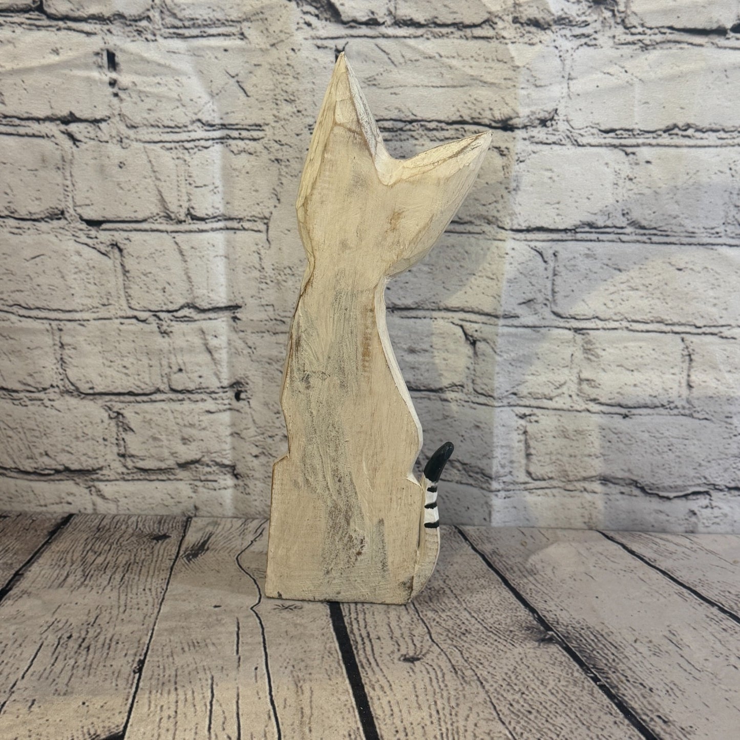 30cm White Flower Wooden Shabby Cat Statue Ornament Fair Trade Handcarved4
