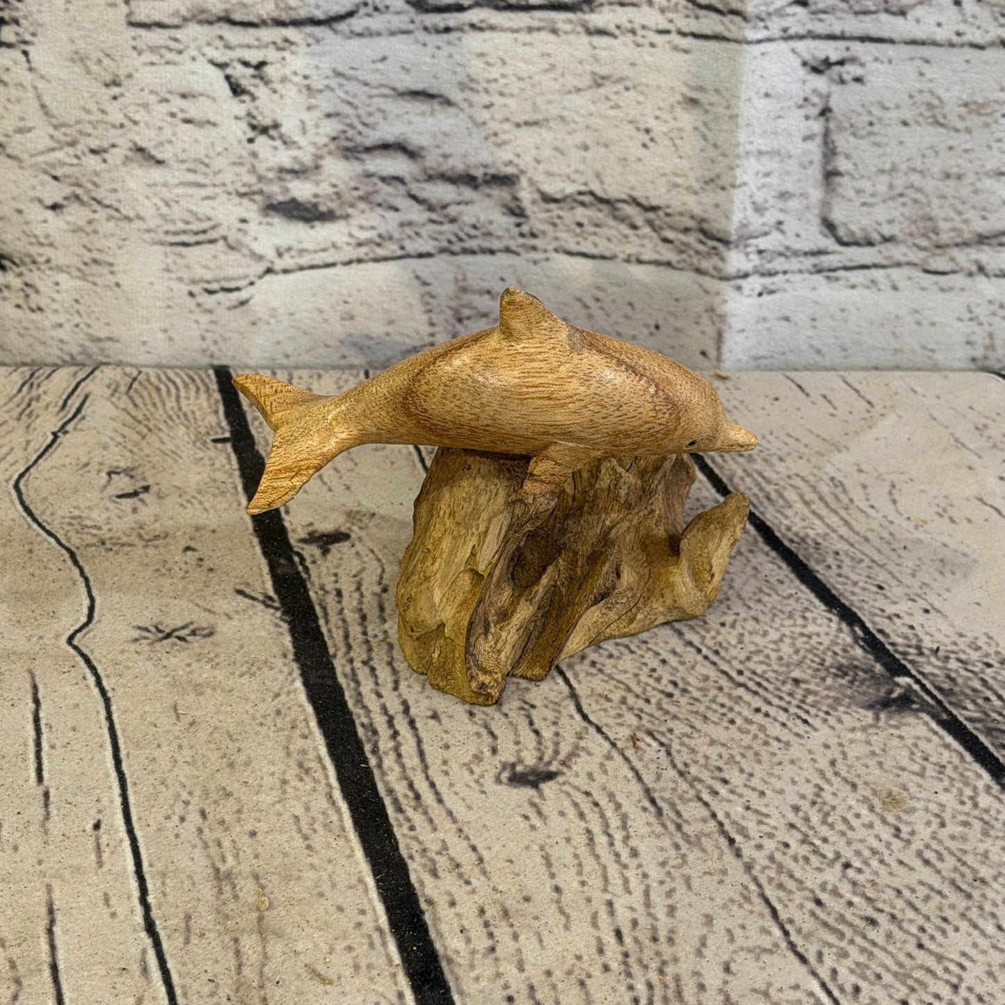 10cm Single Dolphin Mushroom Parasite Ornament Natural Carving Fairtrade Wooden3