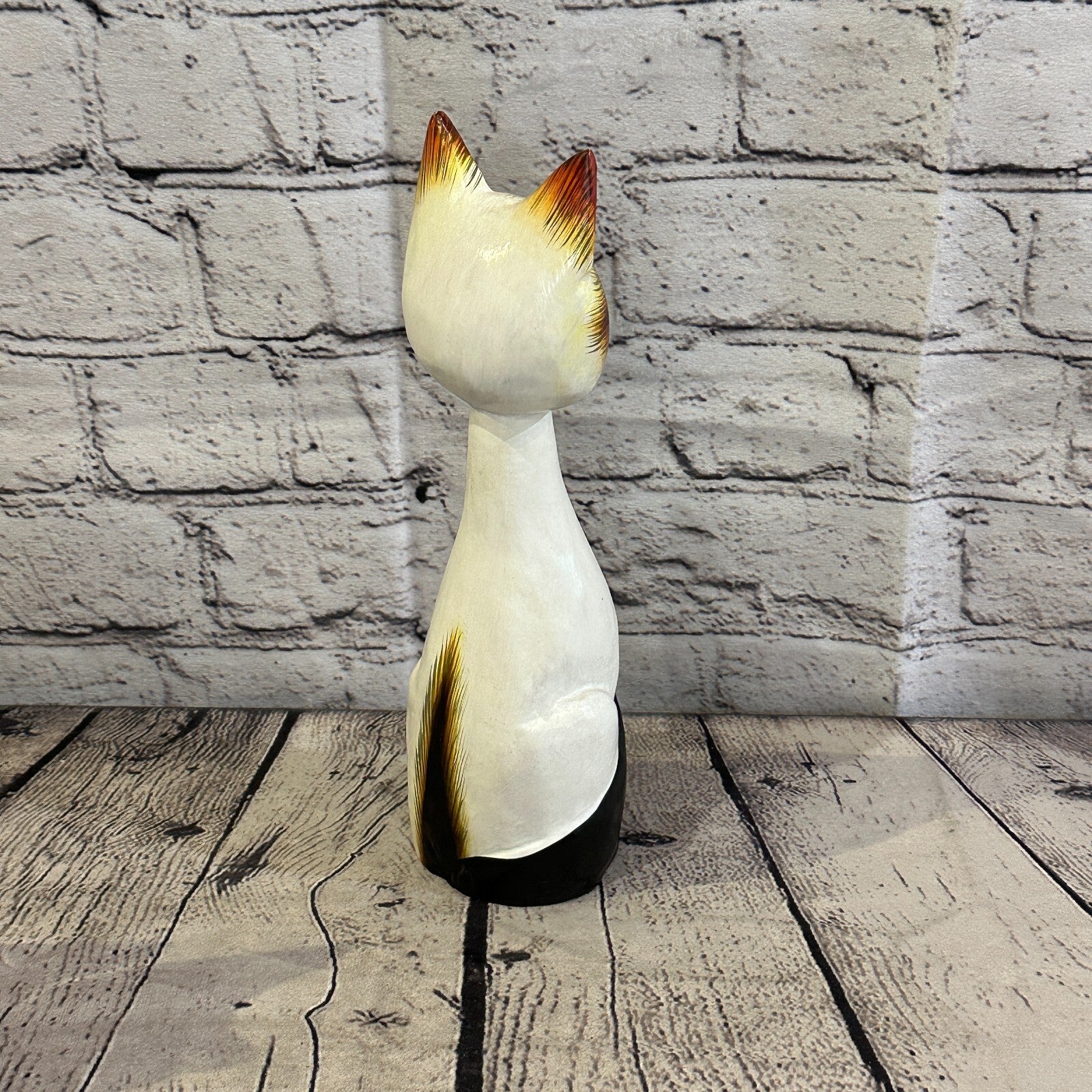 25cm x 7cm Siamese Sitting Bobble Style Painted Wooden Hand Carved Cat Wooden4