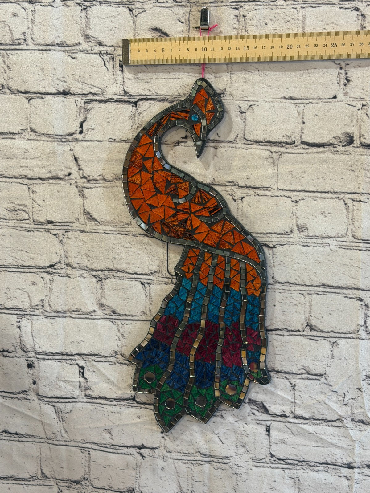 Rainbow Orange Peacock Mosaic Tile Wall Mirror 45cm x 20cm Handmade New3