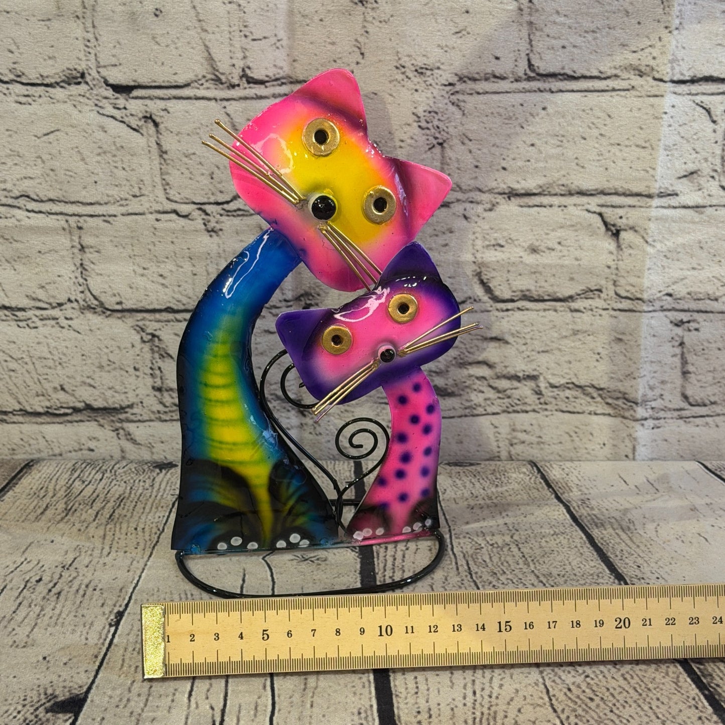 25cm x 15cm Double Cat Bright Vibrant Metal Tin Standing Ornament Statue6
