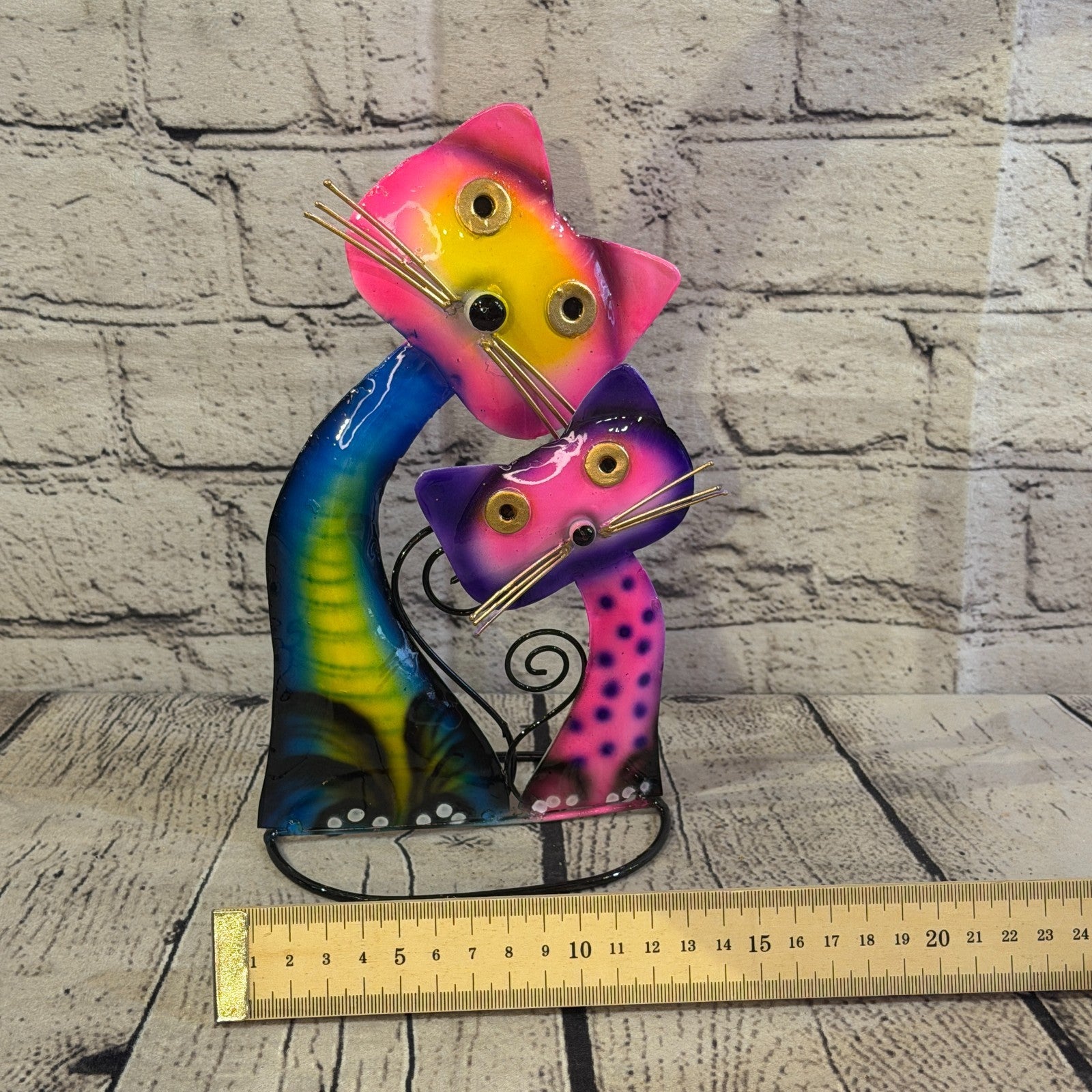 25cm x 15cm Double Cat Bright Vibrant Metal Tin Standing Ornament Statue6