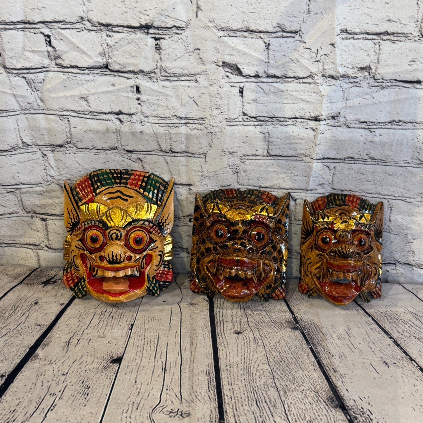 Large Wooden Natural Barong Wall Mask 20cm x 20cm Handmade And Fairtrade Hindu7