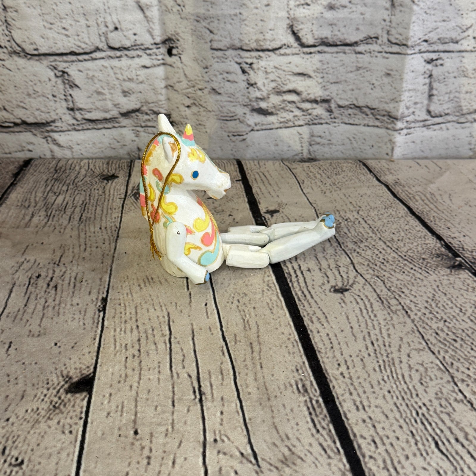 10cm Rainbow Flower Unicorn Sitting Animal, Wooden Shelf Ornament Fairtrade3