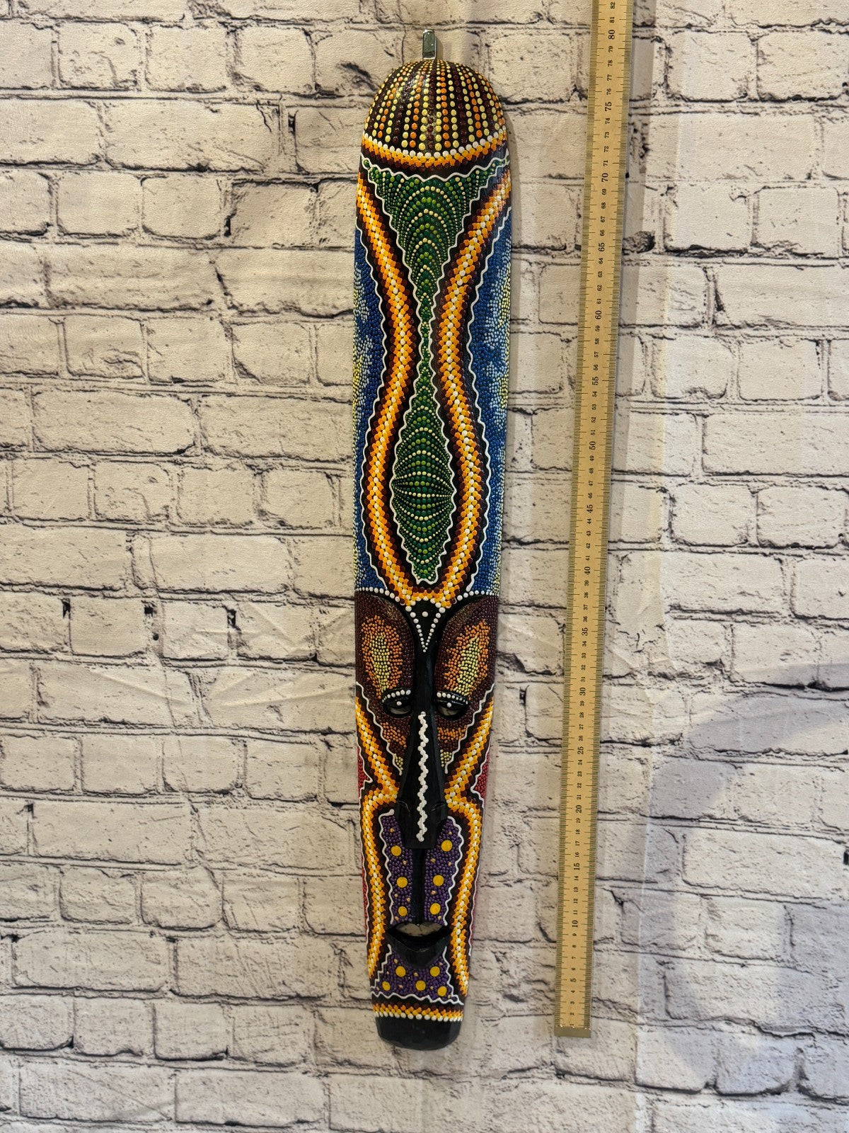 80cm Mask Carved Wooden Dot Painted Ethnic Tribal Tiki Wall Art No 4 New4