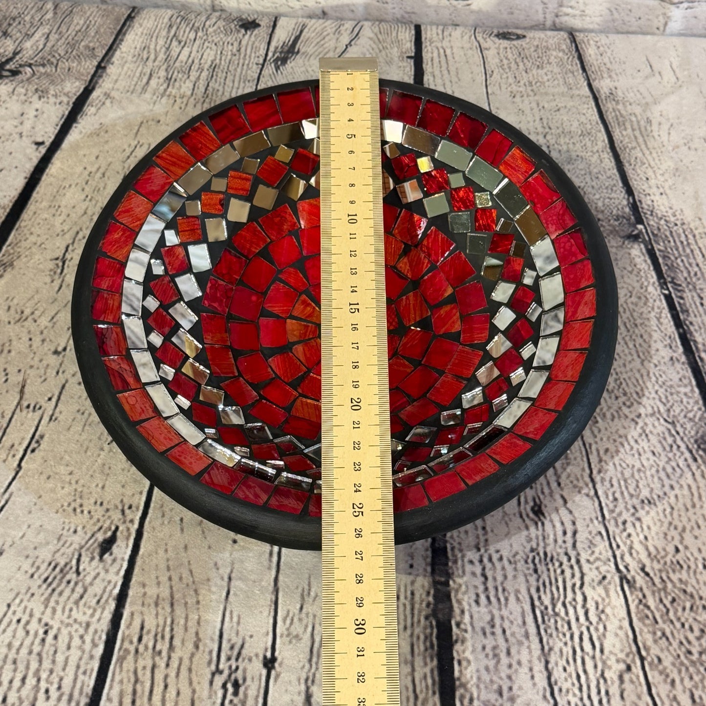 28cm Red Round Mirror Mosaic Handmade Ceramic Glass Tile Bowl Fruit2