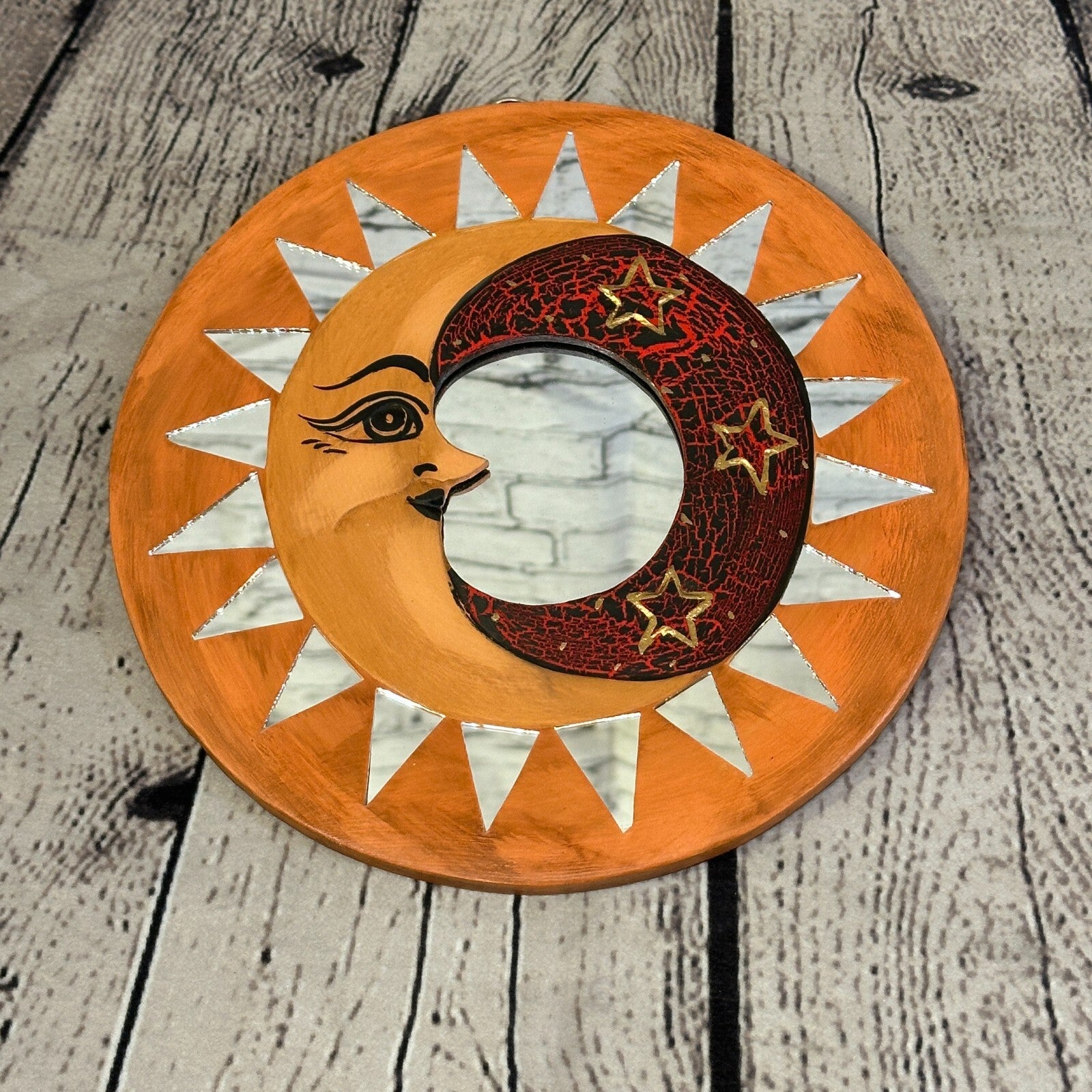 Red Full Moon Mosaic Tile Wall Mirror 20cm x 20cm 8 Inches Handmade Fairtrade2