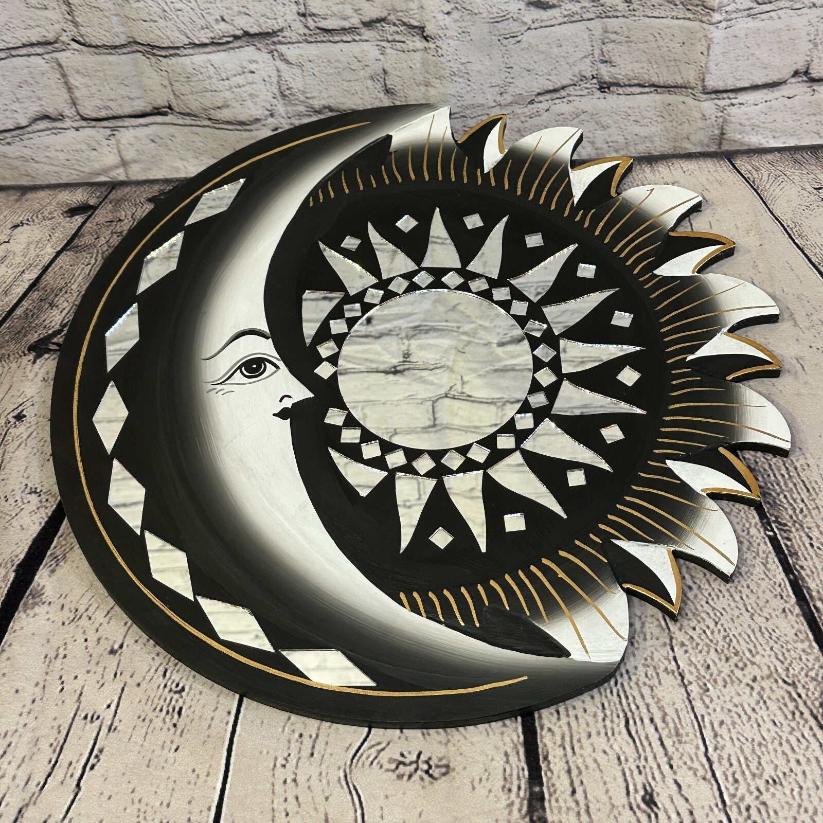 Black Half Moon Mosaic Tile Wall Mirror 40cm x 40cm 16 Inches Handmade Fairtrade2