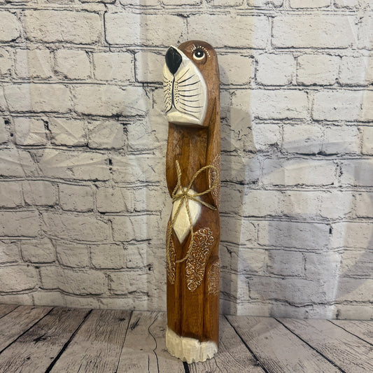 50cm Dark Brown Wooden Shabby Dog Statue Ornament Fair Trade Handcarved0