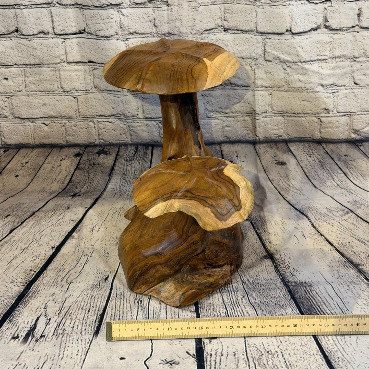 45cm x 35cm Double Wooden Mushroom Toadstool Sculpture Garden Teak Root Ornament7