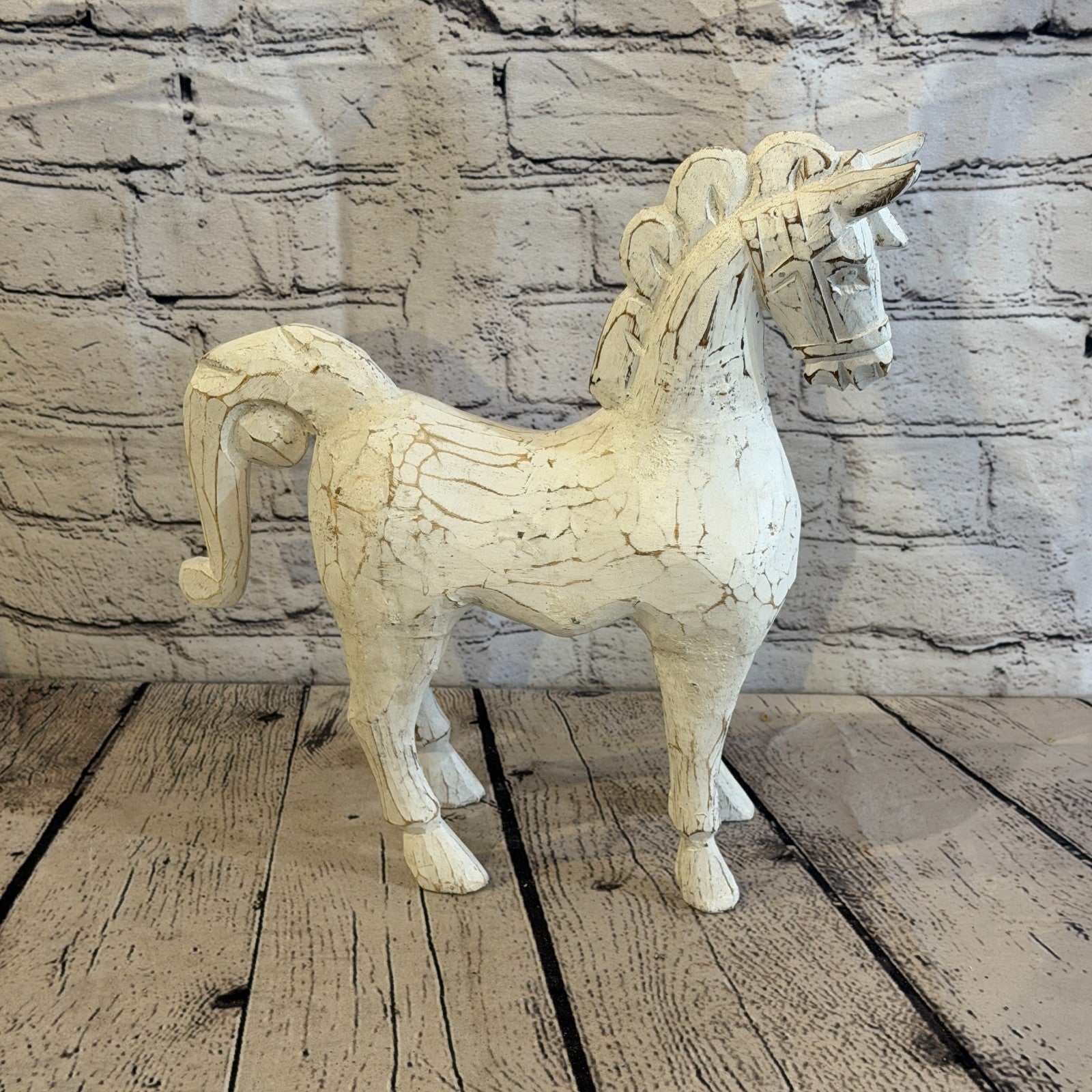 35cm x 35cm White Horse Large Wood Hand Carved Wooden Statue Figurine Decor3