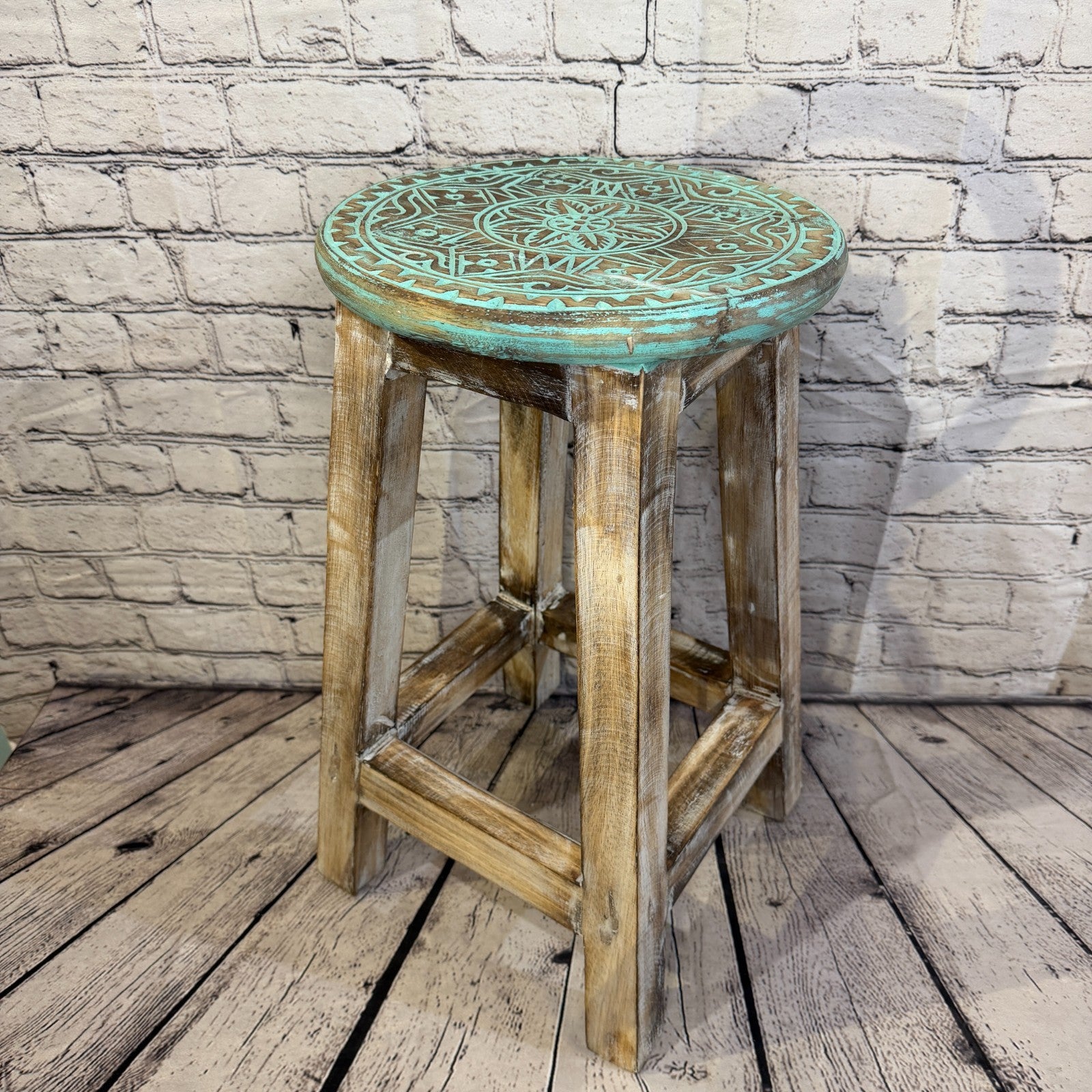 50cm x 30cm Green Stool Table Wooden Side Cabinet Living Hallway Furniture1