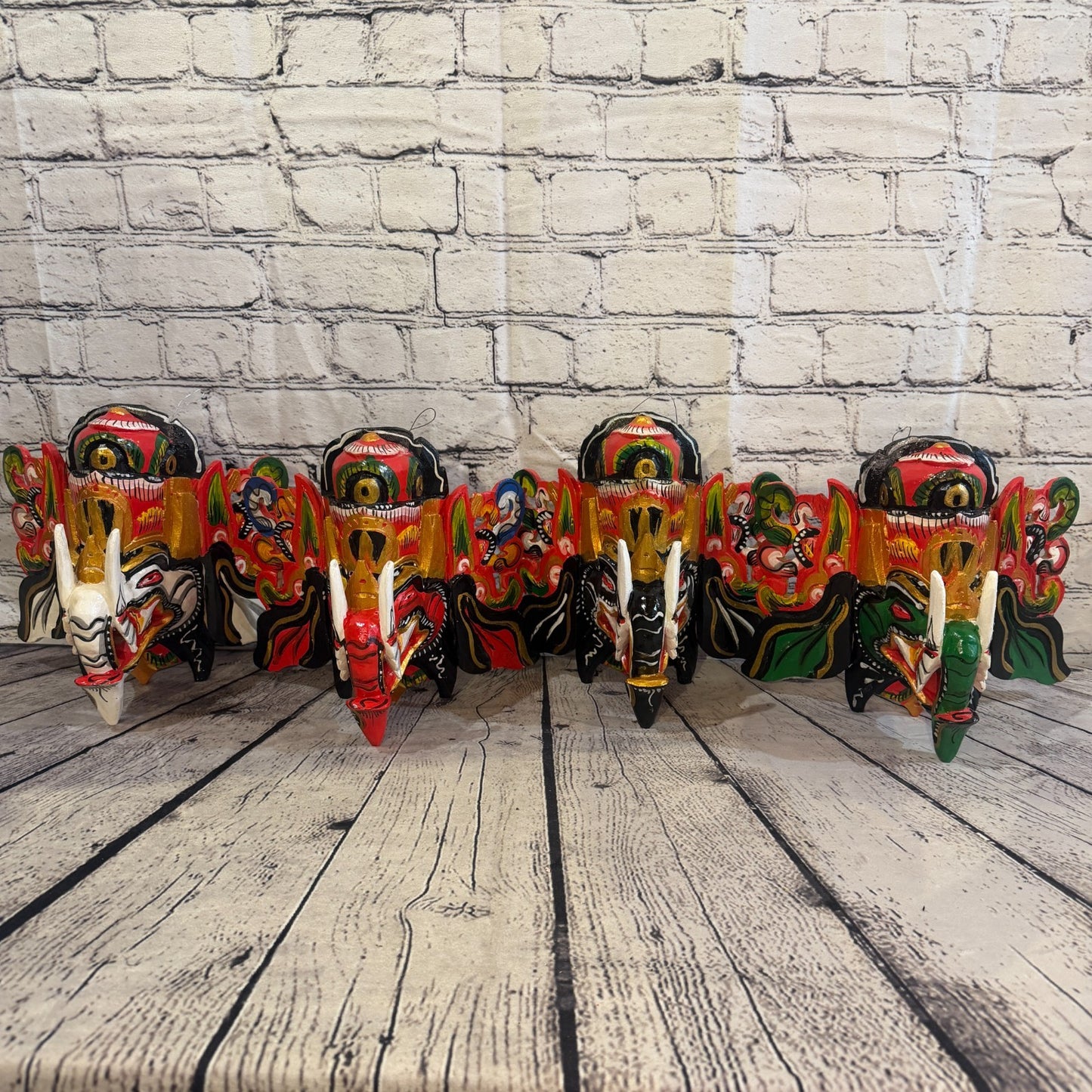25cm Ganash Ganesha White Elephant Hindu Deity Wooden Hand Carved Mask Painted10