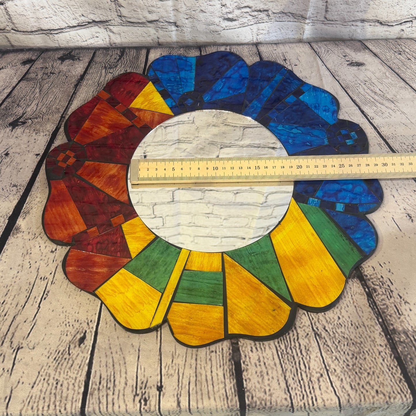 Rainbow Flower Shape Black Mosaic Tile Wall Mirror 40cm x 40cm 16Inches Handmade6