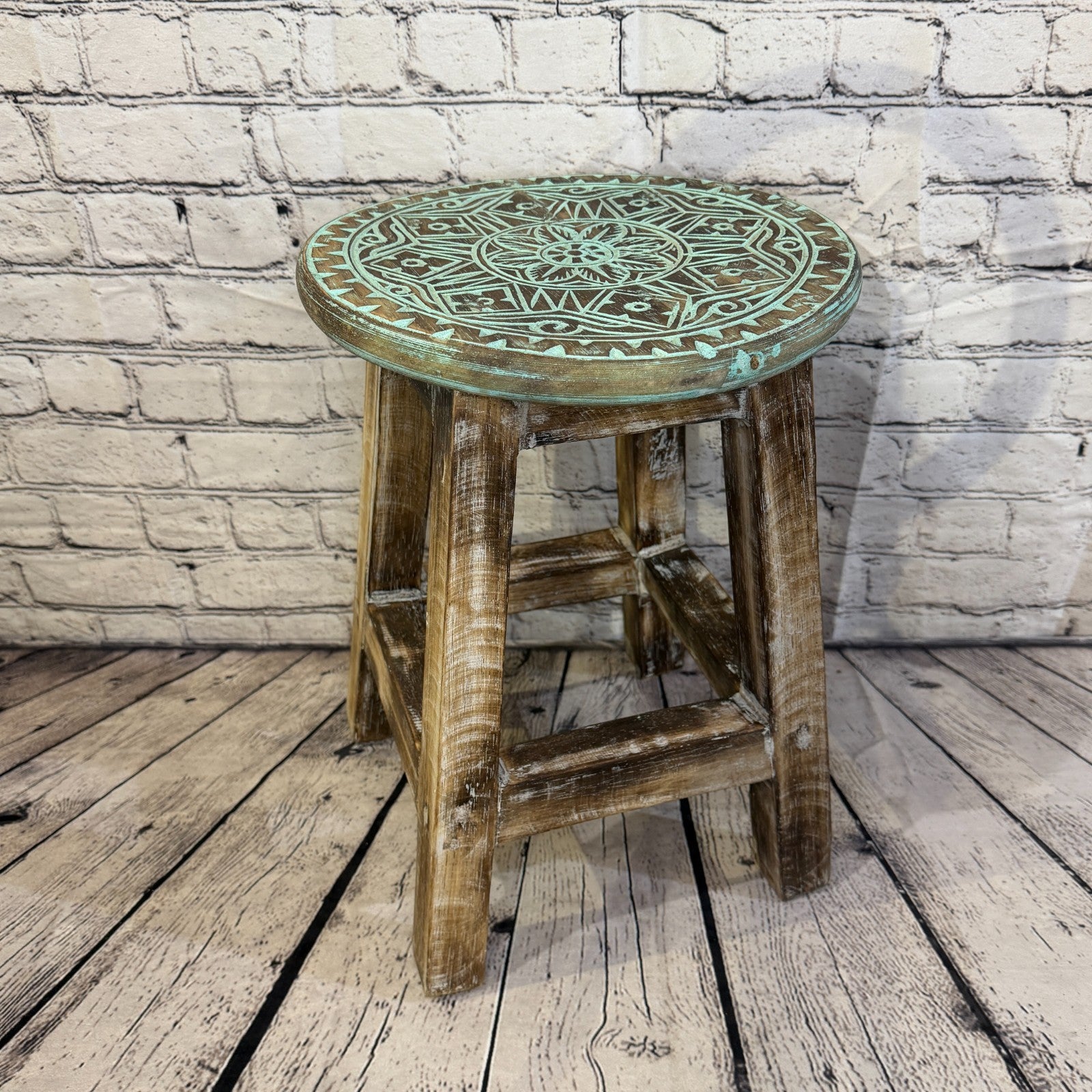 40cm x 30cm Green Stool Table Wooden Side Cabinet Living Hallway Furniture2
