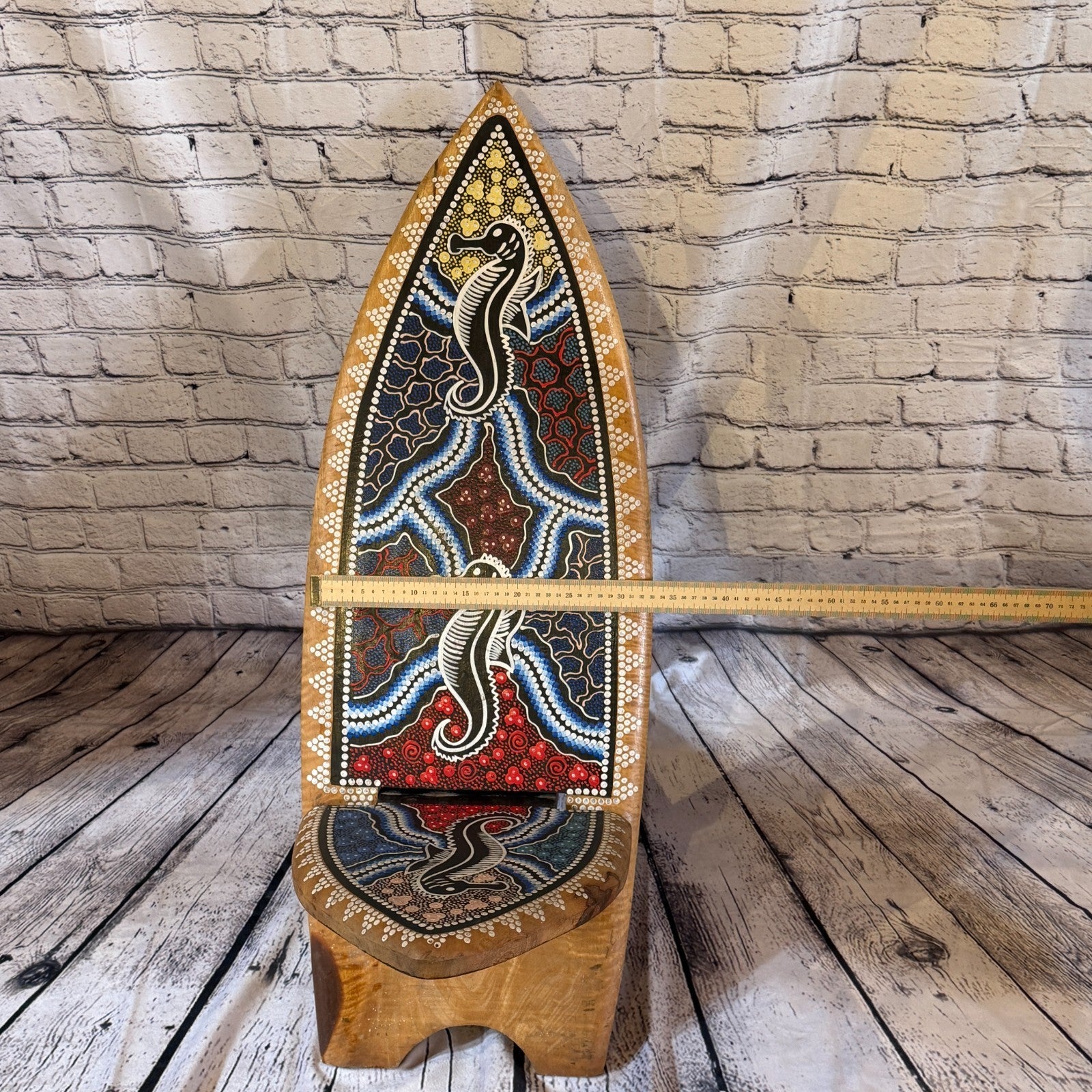 100cm Dotted Surf Board Shape African Birthing Chair Hand Carved Wooden Tribal4