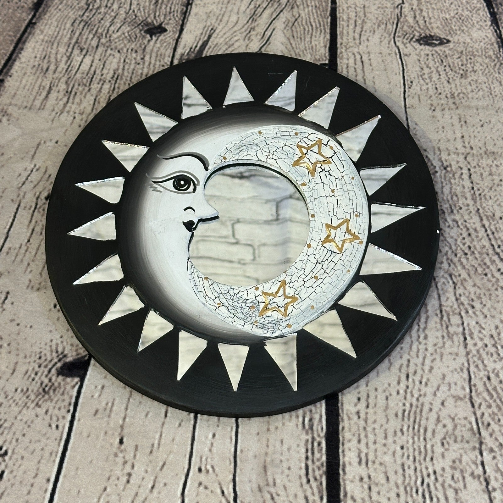 Black Full Moon Mosaic Tile Wall Mirror 20cm x 20cm 8 Inches Handmade Fairtrade2