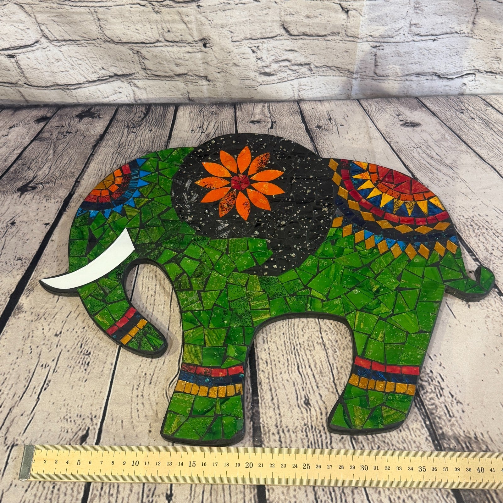 Green Elephant Mosaic Tile Wall Mirror 40cm x 40cm 16 Inches Handmade4