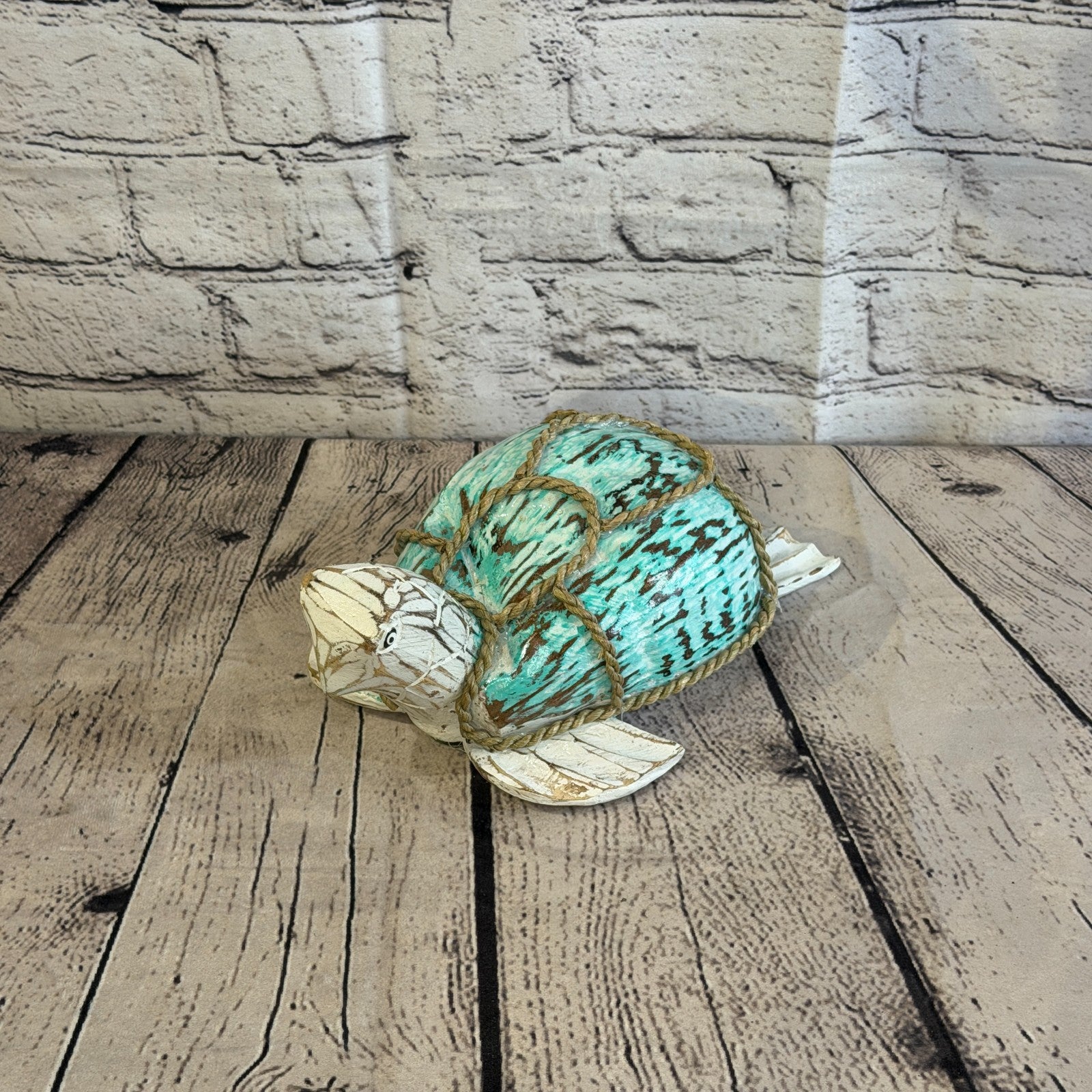 Green Body White Folk Art Painted Turtle Coconut Shell Ornaments Hanging Decor0