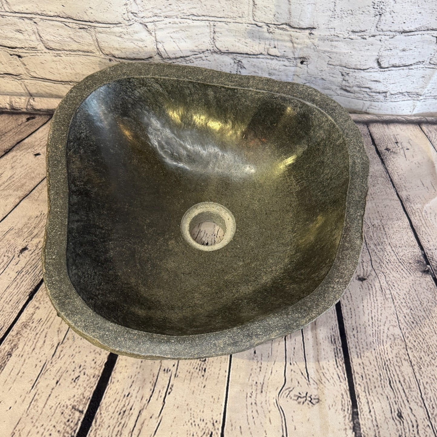 32cm x 32cm Wash Basin Bathroom Counter Top Washing River Stone Bowl Sink No 136