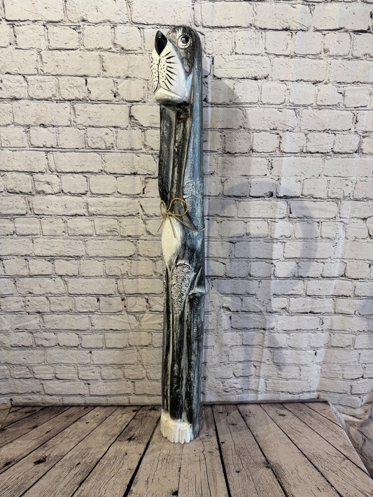 100cm Grey Wooden Shabby Dog Statue Ornament Fair Trade Handcarved0