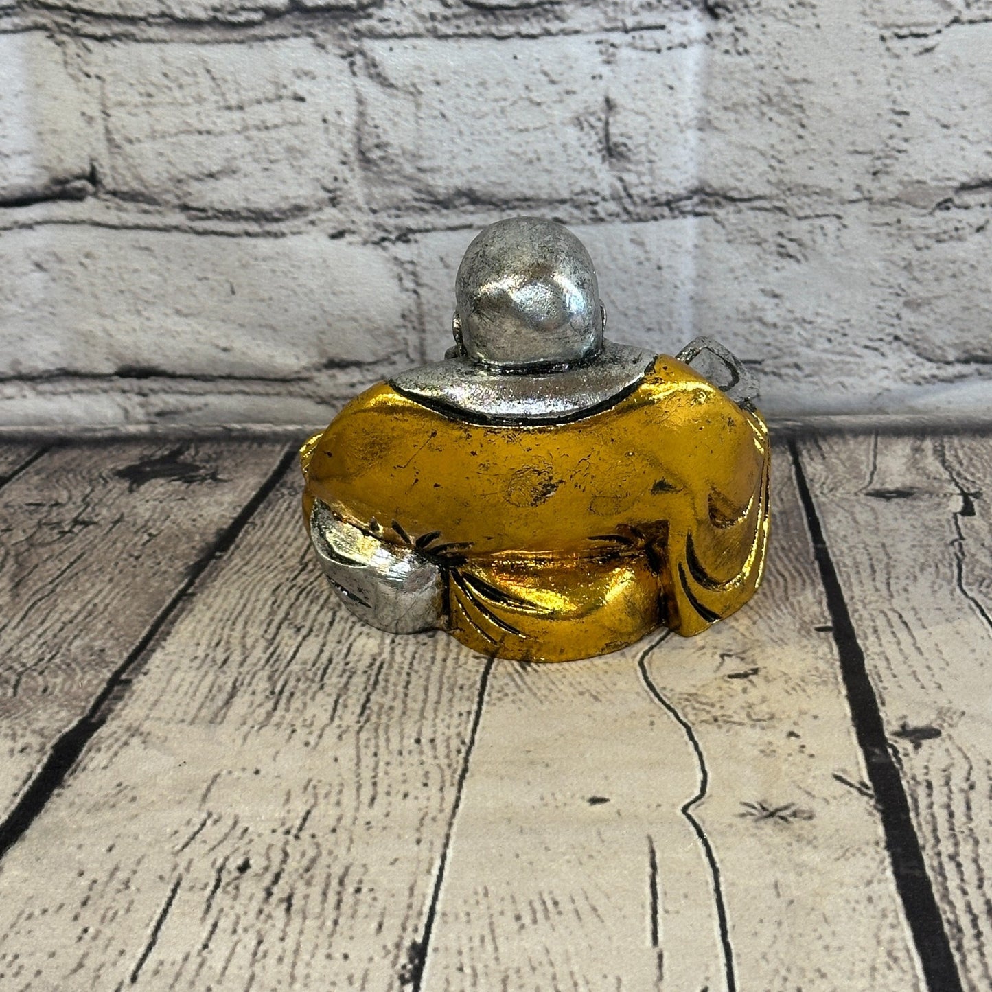 Silver And Gold 12cm x 12cm Large Chinese Buddha Sitting On Lotus Statue Resin5
