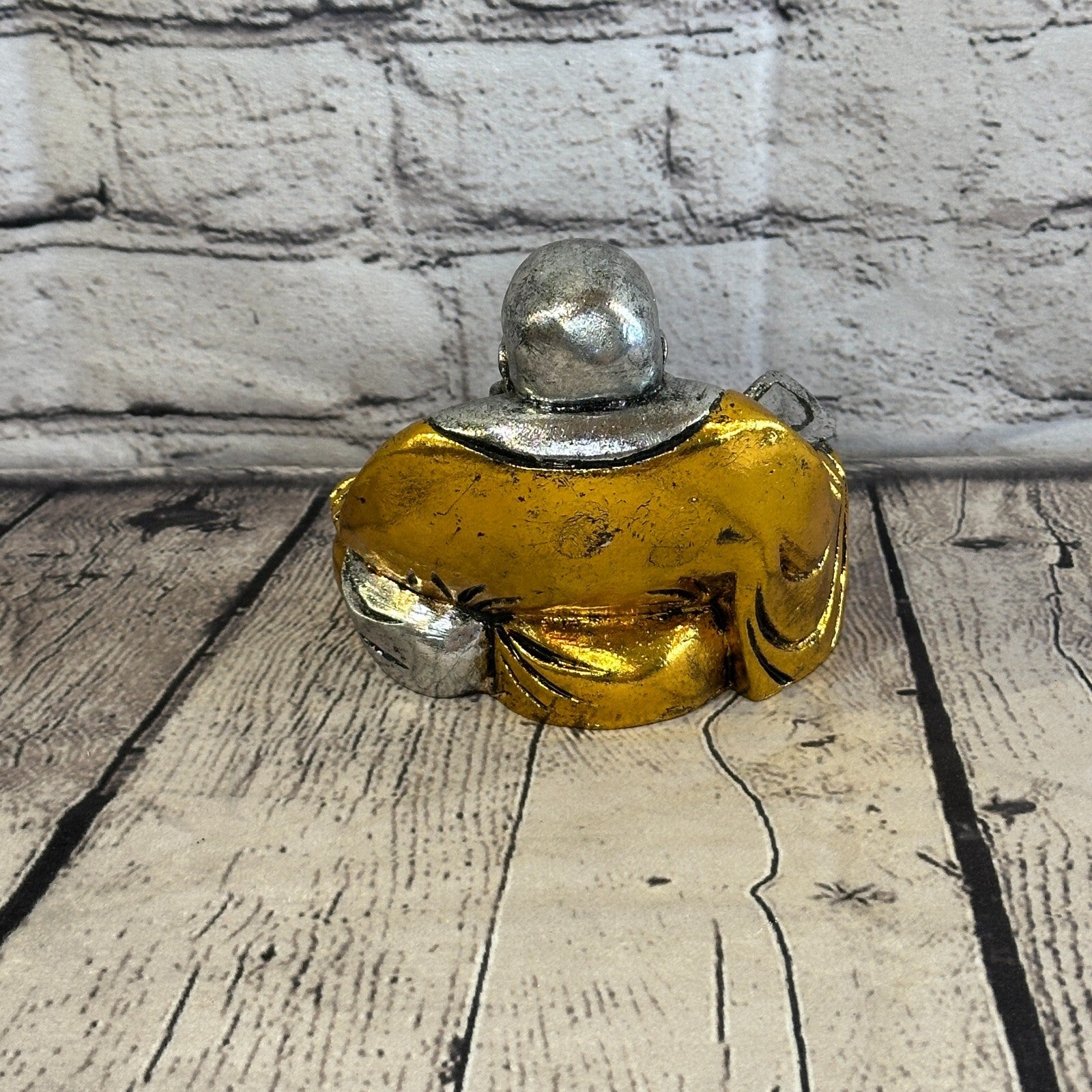 Silver And Gold 12cm x 12cm Large Chinese Buddha Sitting On Lotus Statue Resin5