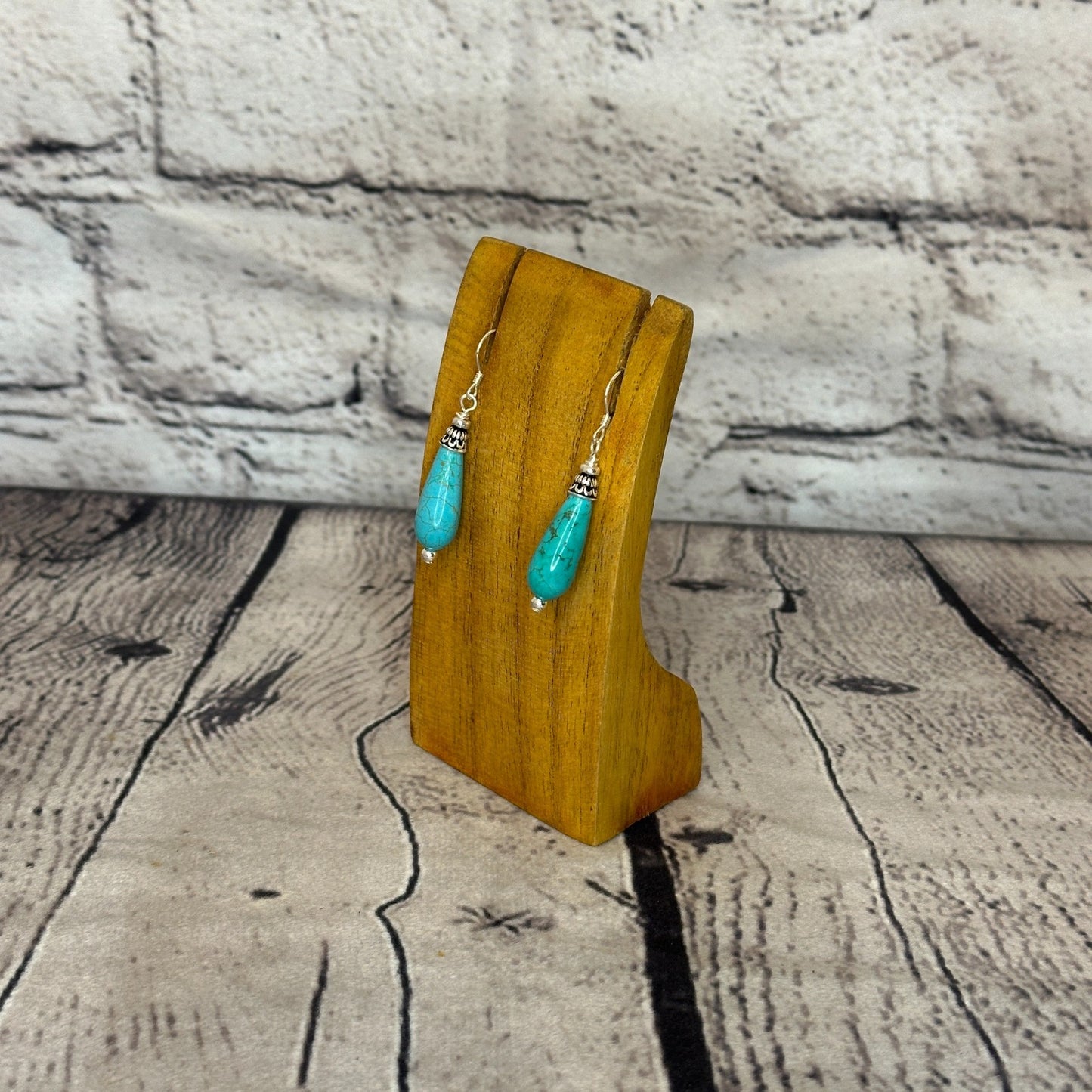 Blue Dyed Howlite Drop Solid Stone 925 Silver Dangle Drop Earrings Jewellery1