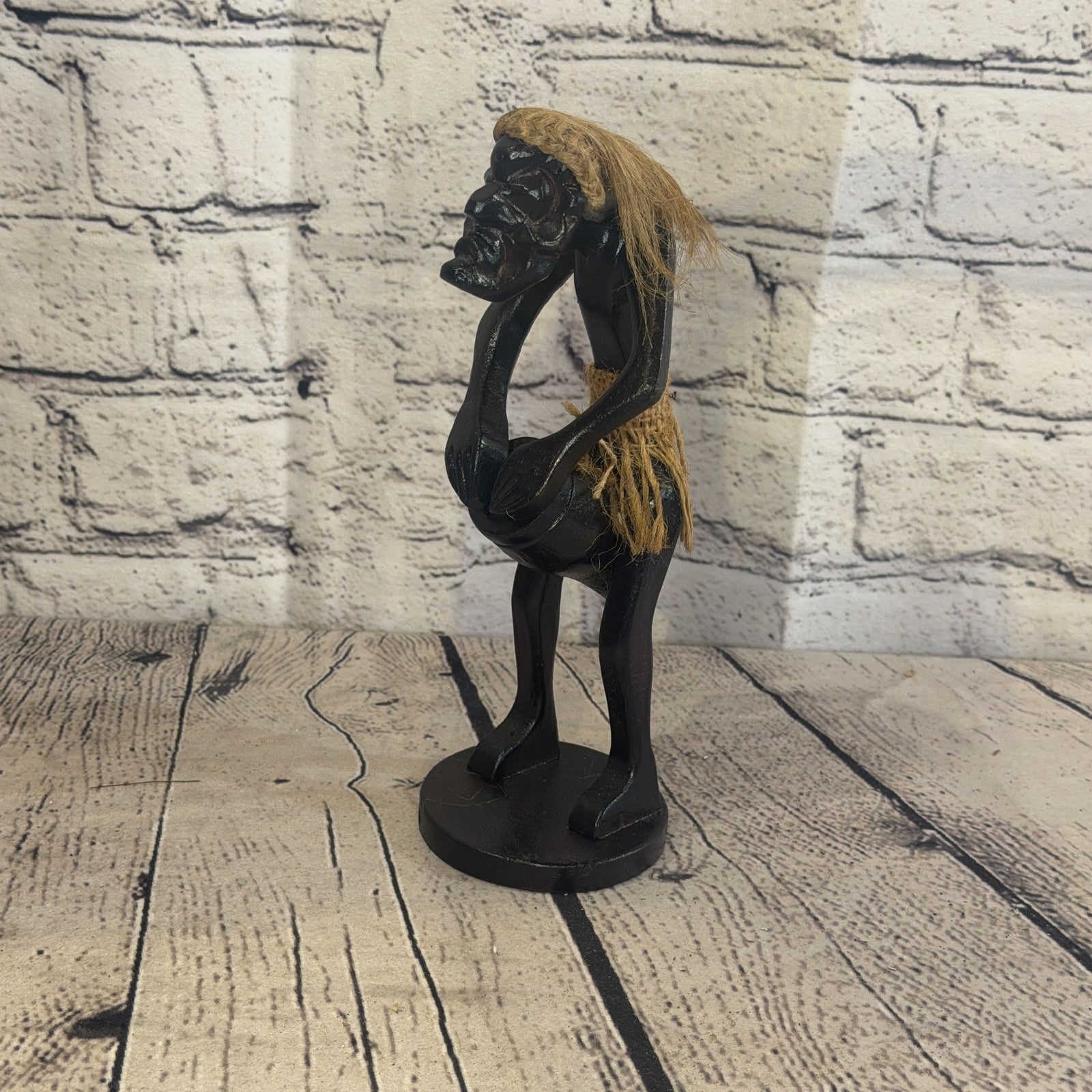 20cm Standing Drummer African Tribal Warrior Man Figure Statue Wood Hand Carved0
