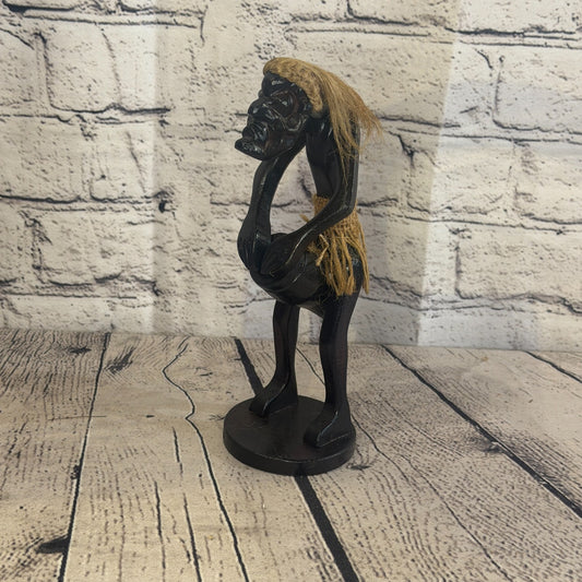 20cm Standing Drummer African Tribal Warrior Man Figure Statue Wood Hand Carved0