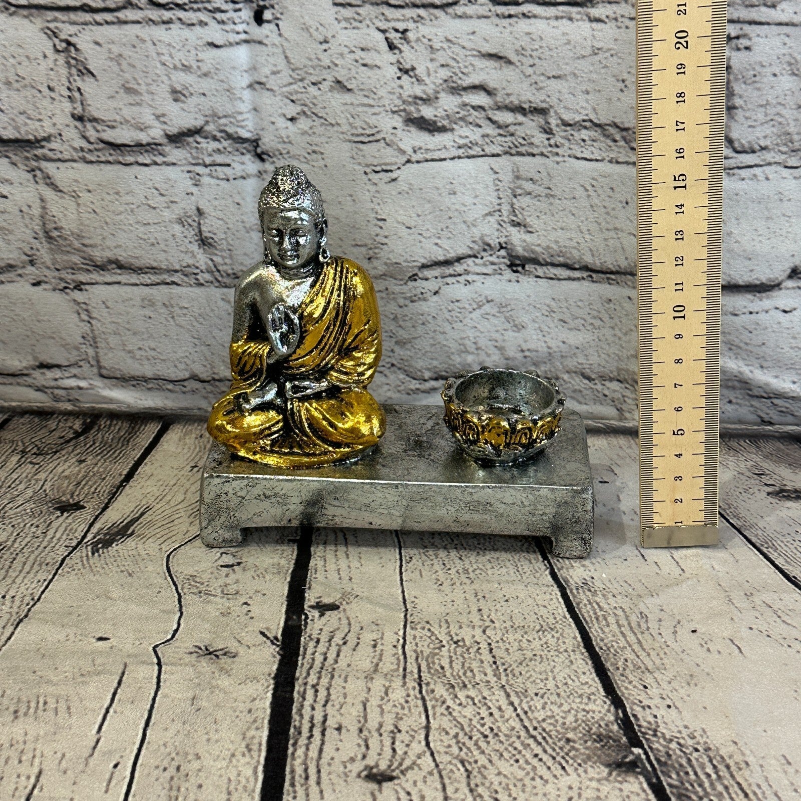 Silver And Gold 15cm x 15cm Thai Buddha Tea Light Holder Statue Resin Hindu6