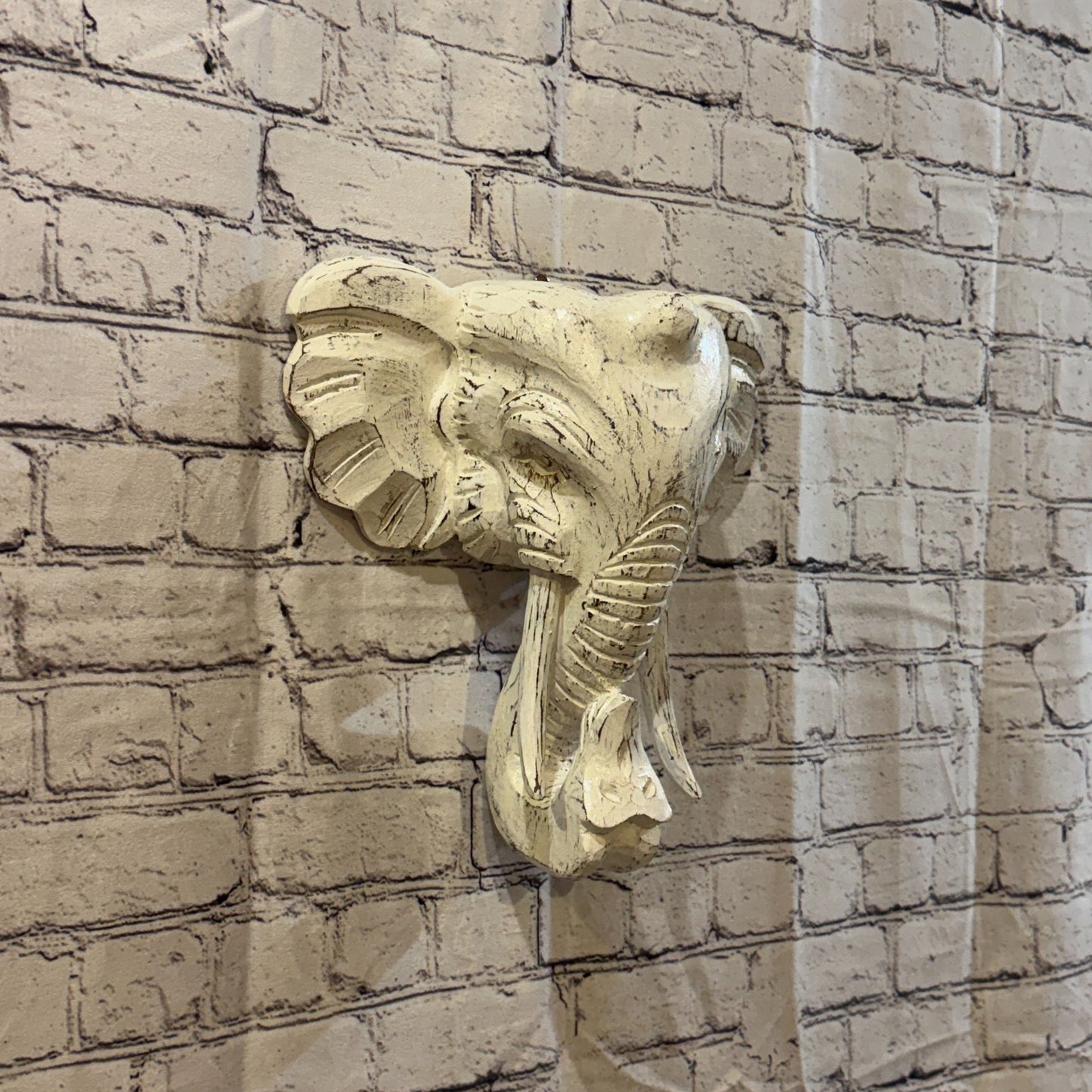 30cm x 30cm Plain White Painted Wood Elephant Head Wall Mounted Art Shabby0