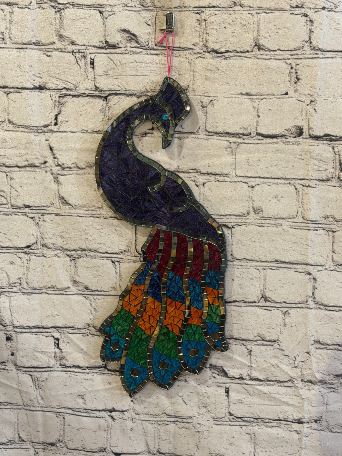 Rainbow Purple Peacock Mosaic Tile Wall Mirror 45cm x 20cm Handmade New2