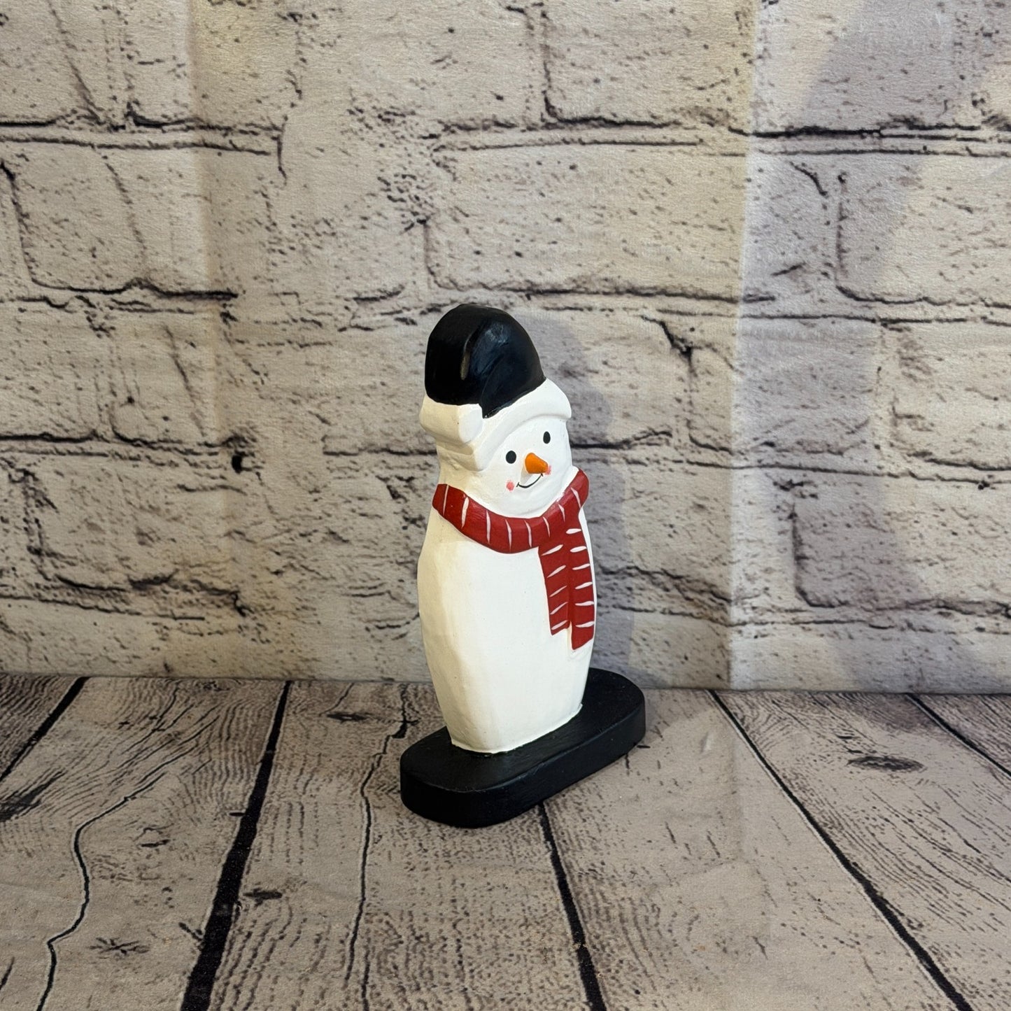 18cm x 10cm Black Flat Top Hat Snowman Handcrafted Wood Xmas Christmas Ornament2