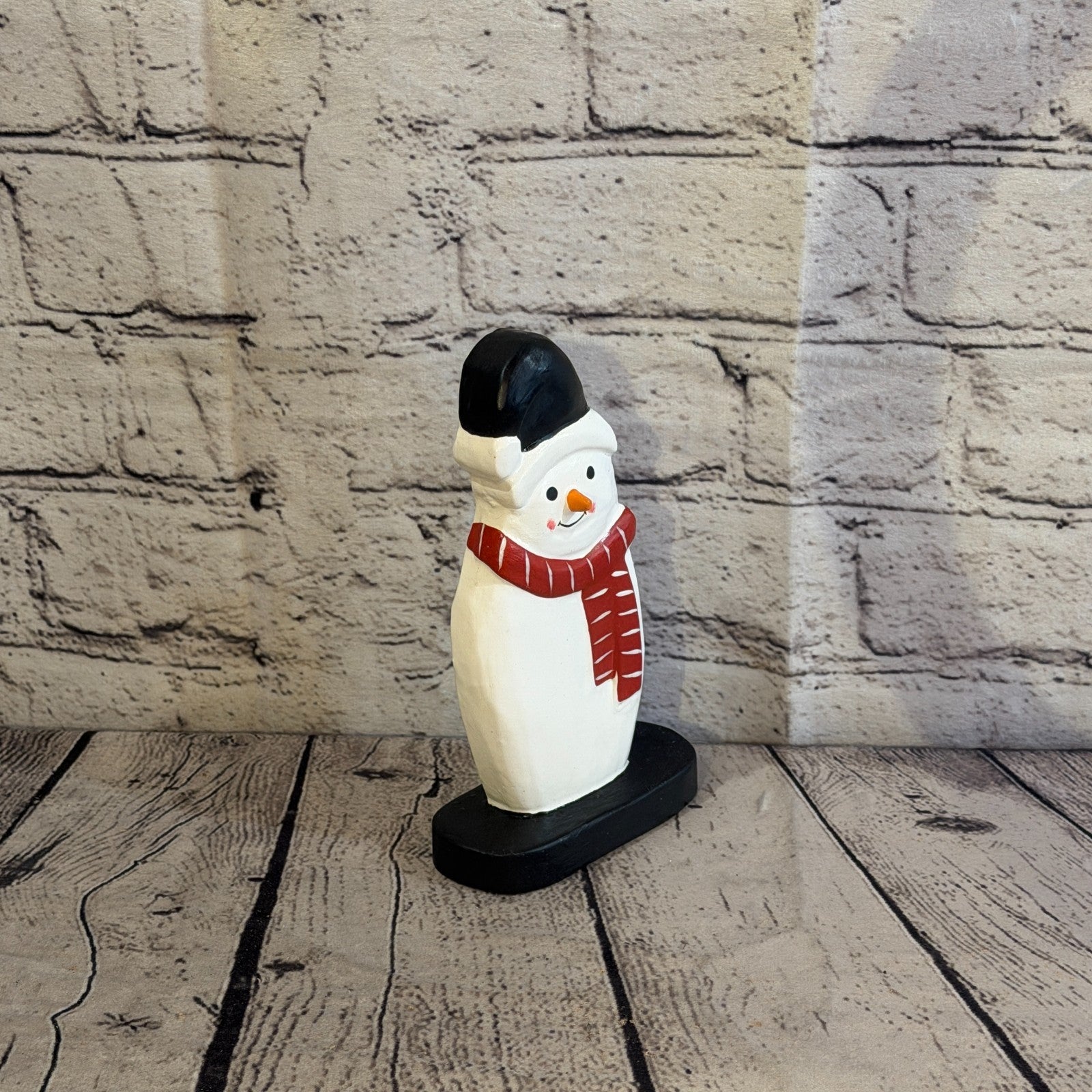 18cm x 10cm Black Flat Top Hat Snowman Handcrafted Wood Xmas Christmas Ornament2