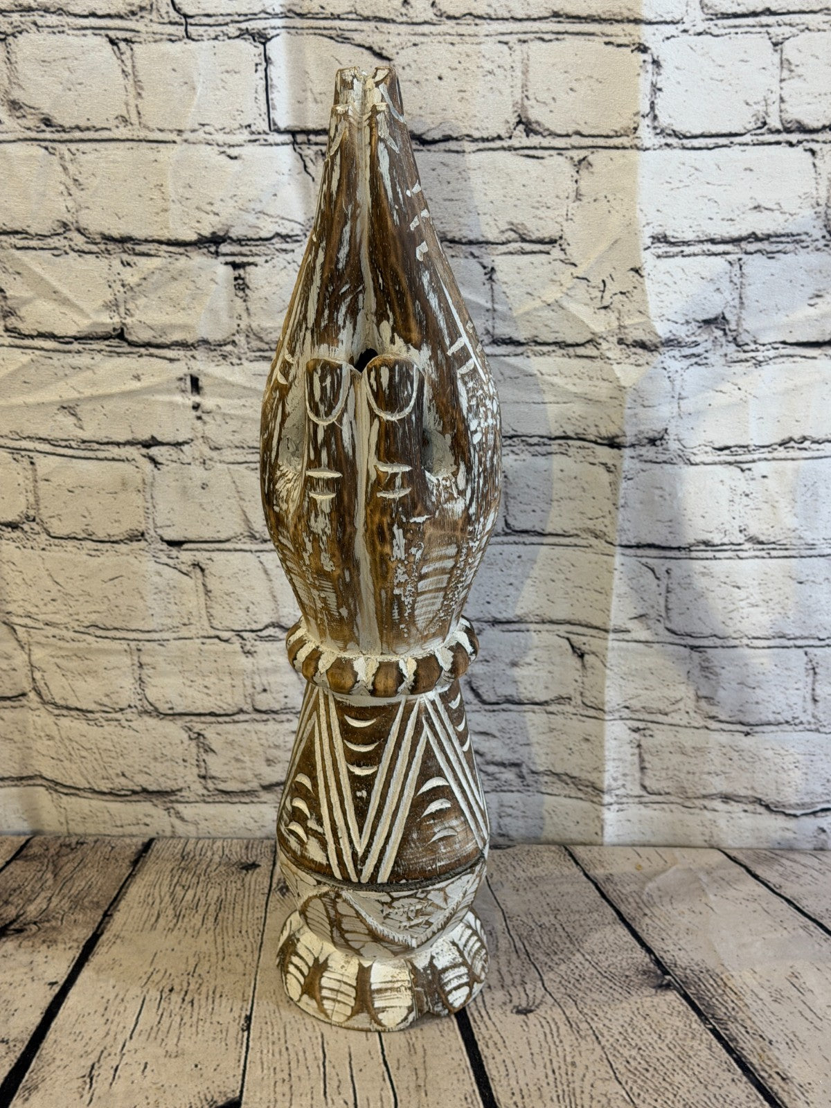 50cm Brown Wooden Hand Carved Praying Hands Incense Holder Two Parts1