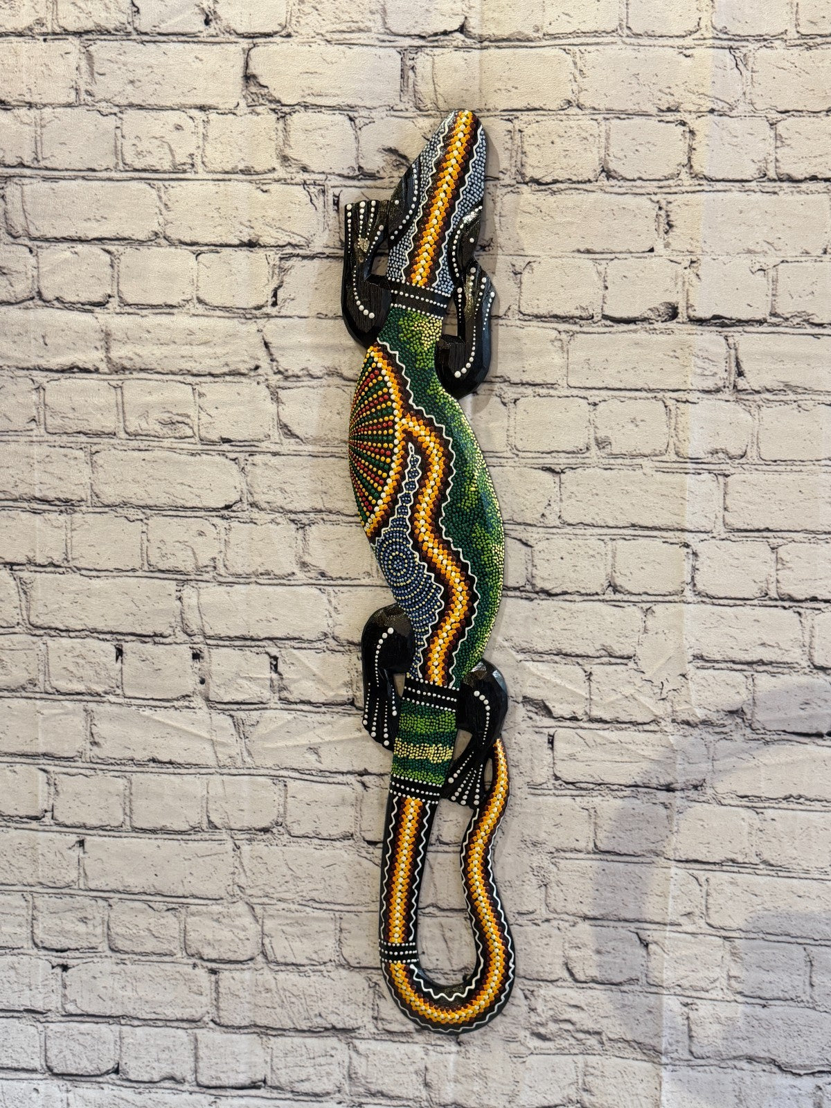 80cm Gecko Carved Wooden Dot Painted Ethnic Tribal Tiki Wall Art No 1 New2