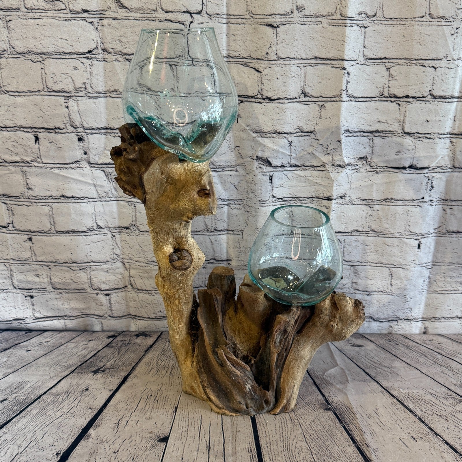 55cm Tall Double Colour Melted Glass Wood Decorative Vase Glass Sculpture0