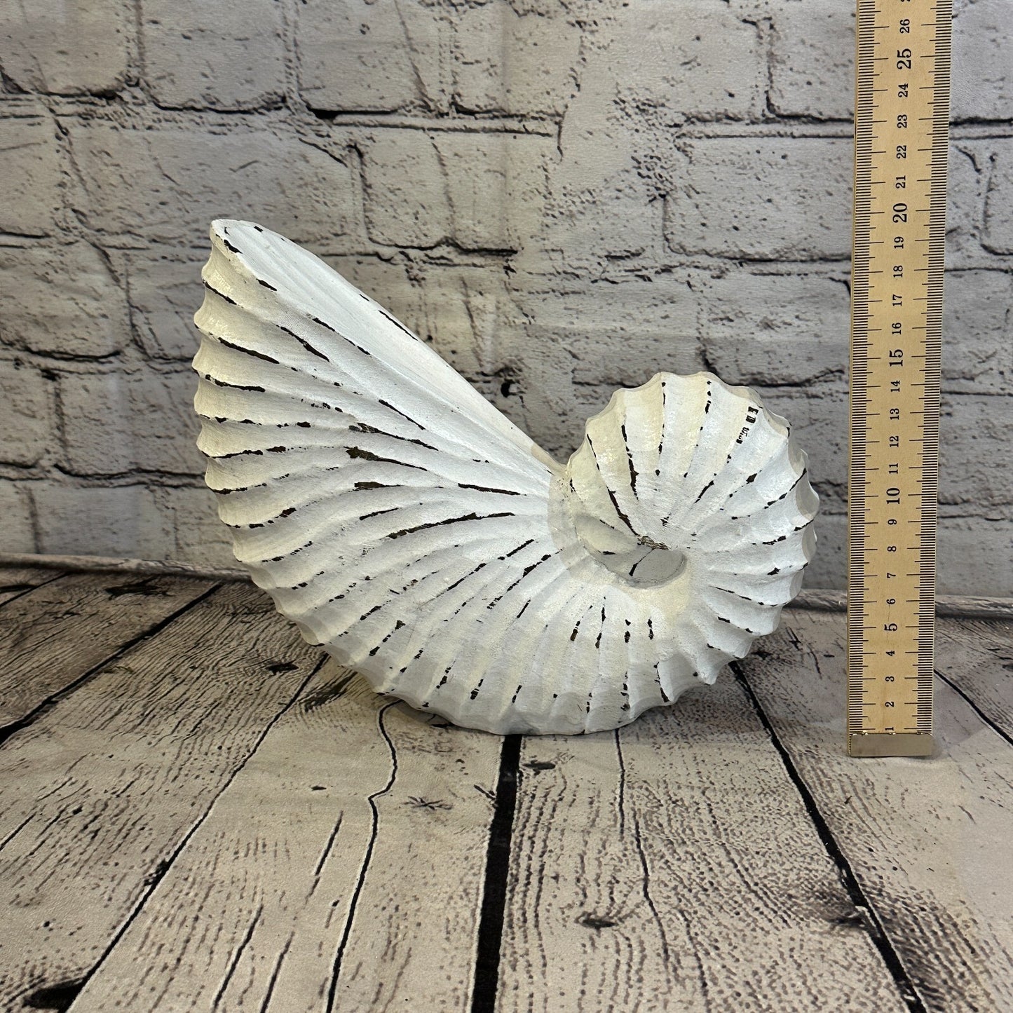 25cm White Shabby Nautilus Shell Ornament Decor Carved Light Wood Parcel Figure6