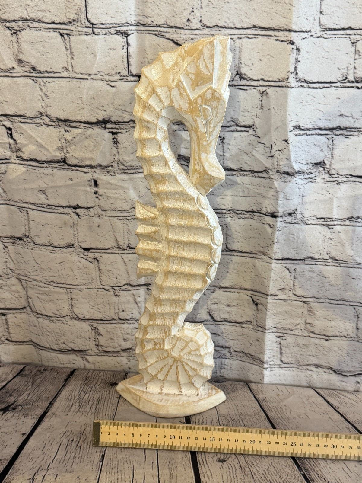50cm White Wooden Shabby Seahorse Statue Ornament Fair Trade Handcarved6