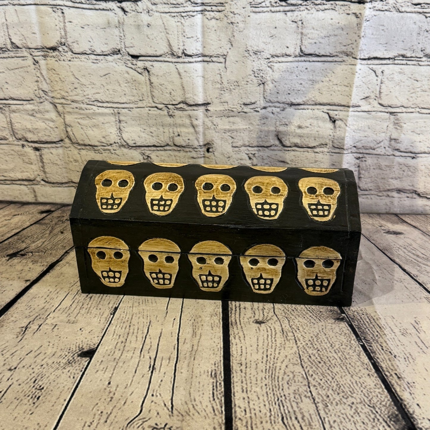 26cm x 12cm x 12cm Wood Gothic Pentagram Skull Coffin Jewellery Trinket Box1